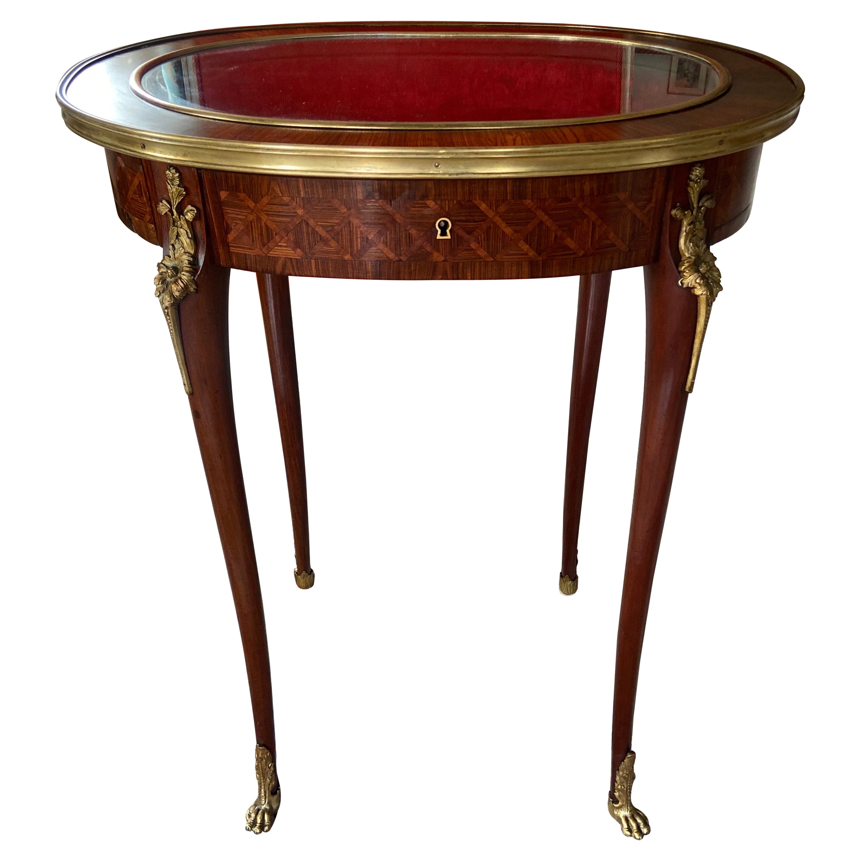 19th Century French Mahogany Inlaid Bijouterie Cabinet Louis XVI Style