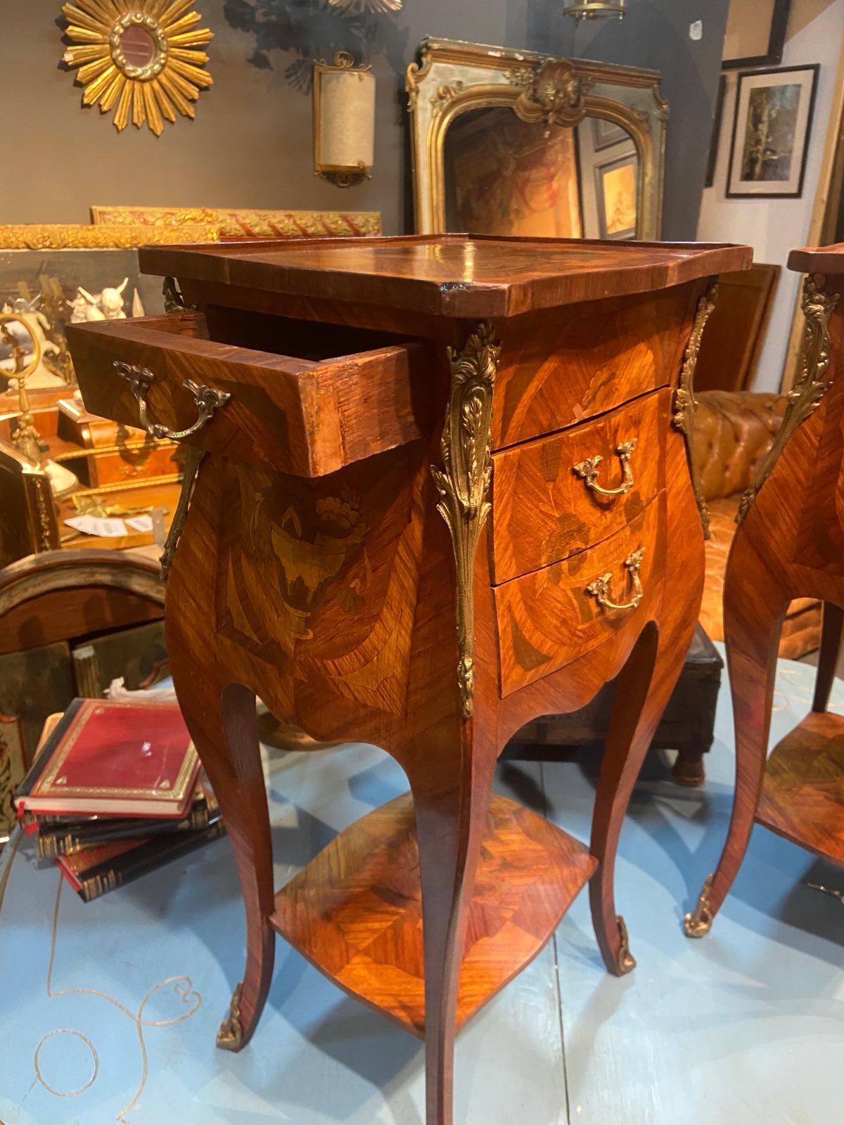 19th Century French Mahogany Inlaid Side Table with Drawers in Louis XVI Style In Good Condition In Sofia, BG