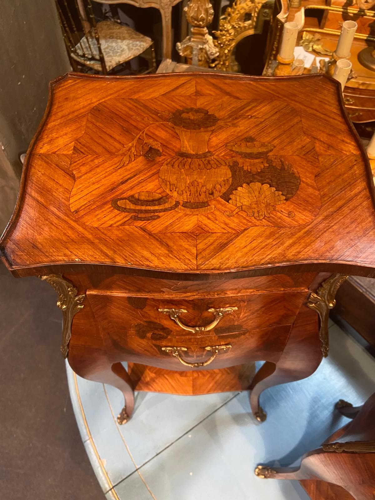 19th Century French Mahogany Inlaid Side Table with Drawers in Louis XVI Style 2