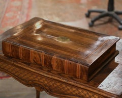 19th Century French Mahogany Marquetry Book-Form Decorative Bible Box