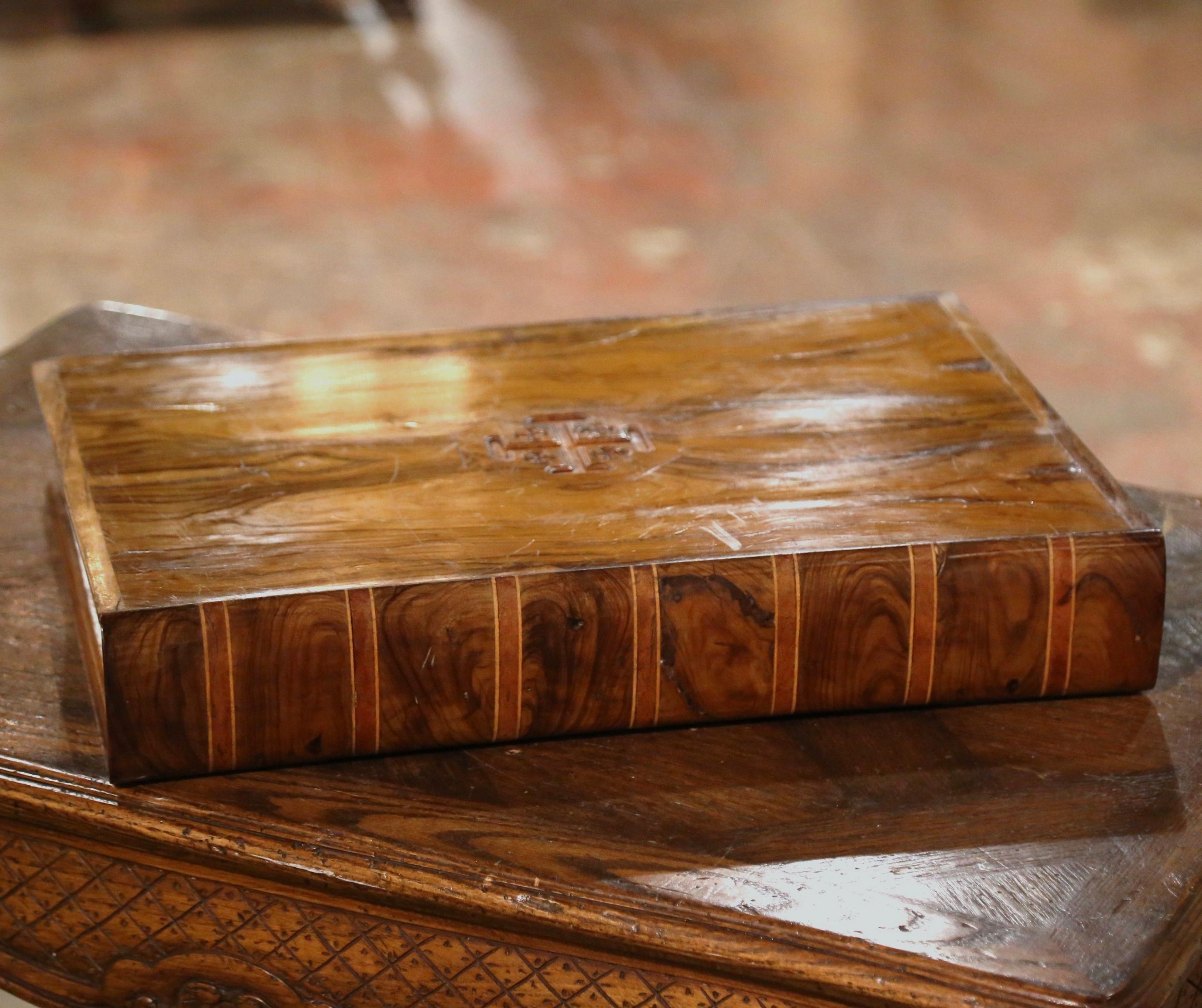 19th Century French Mahogany Marquetry Book-Form Decorative Bible Box 3