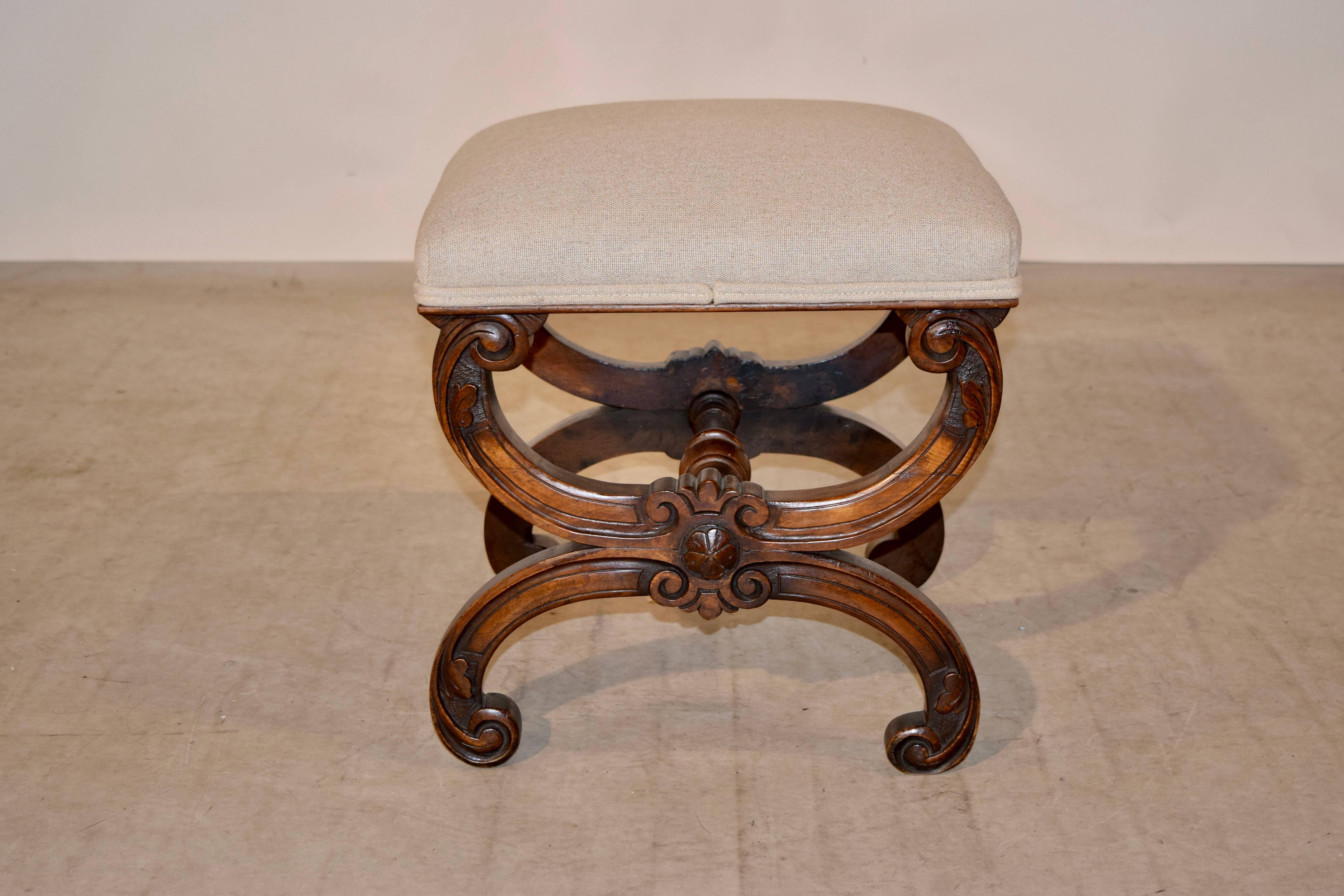 Upholstery 19th Century French Mahogany Stool