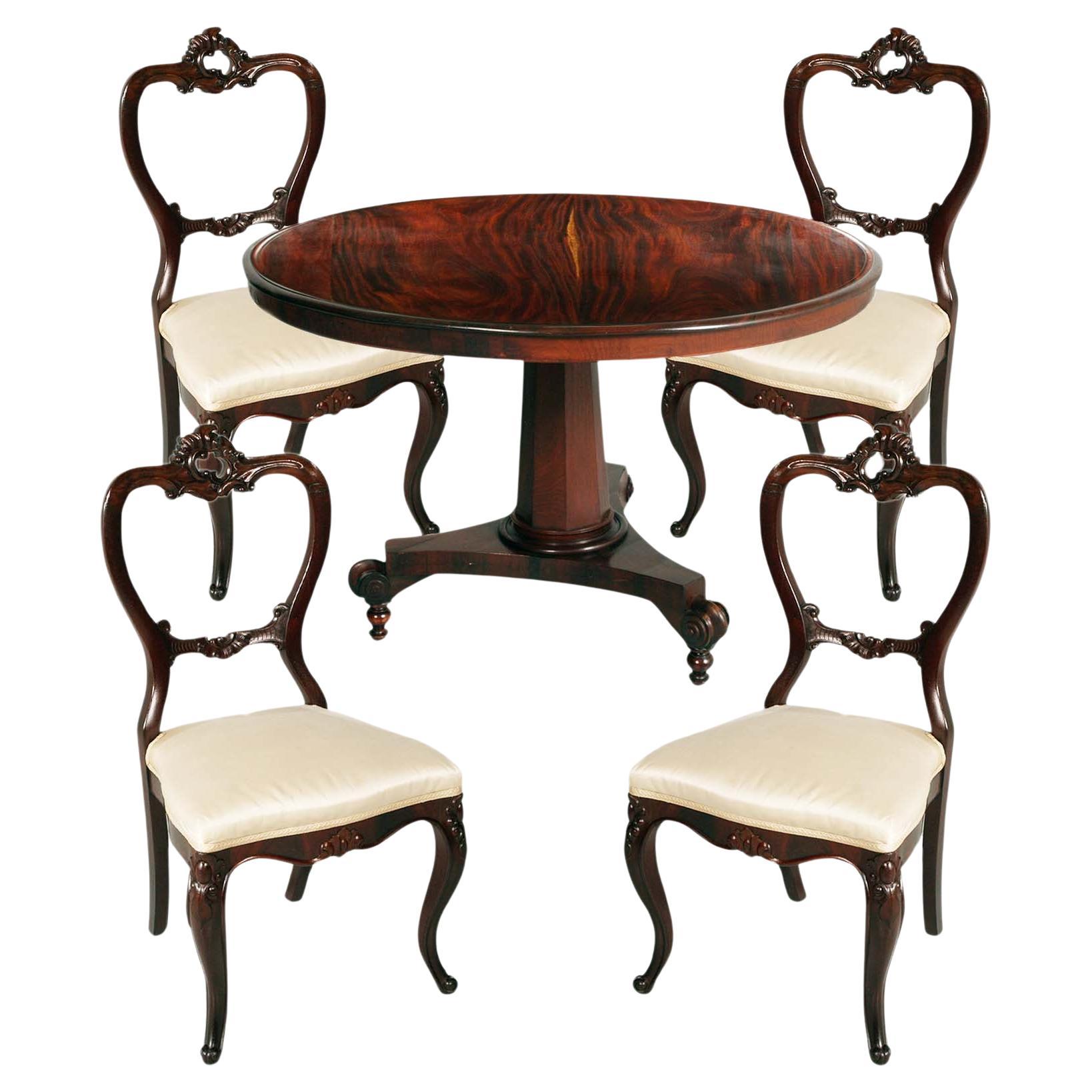  19th Century French Mahogany Table Empire style with Louis Philippe four Chairs