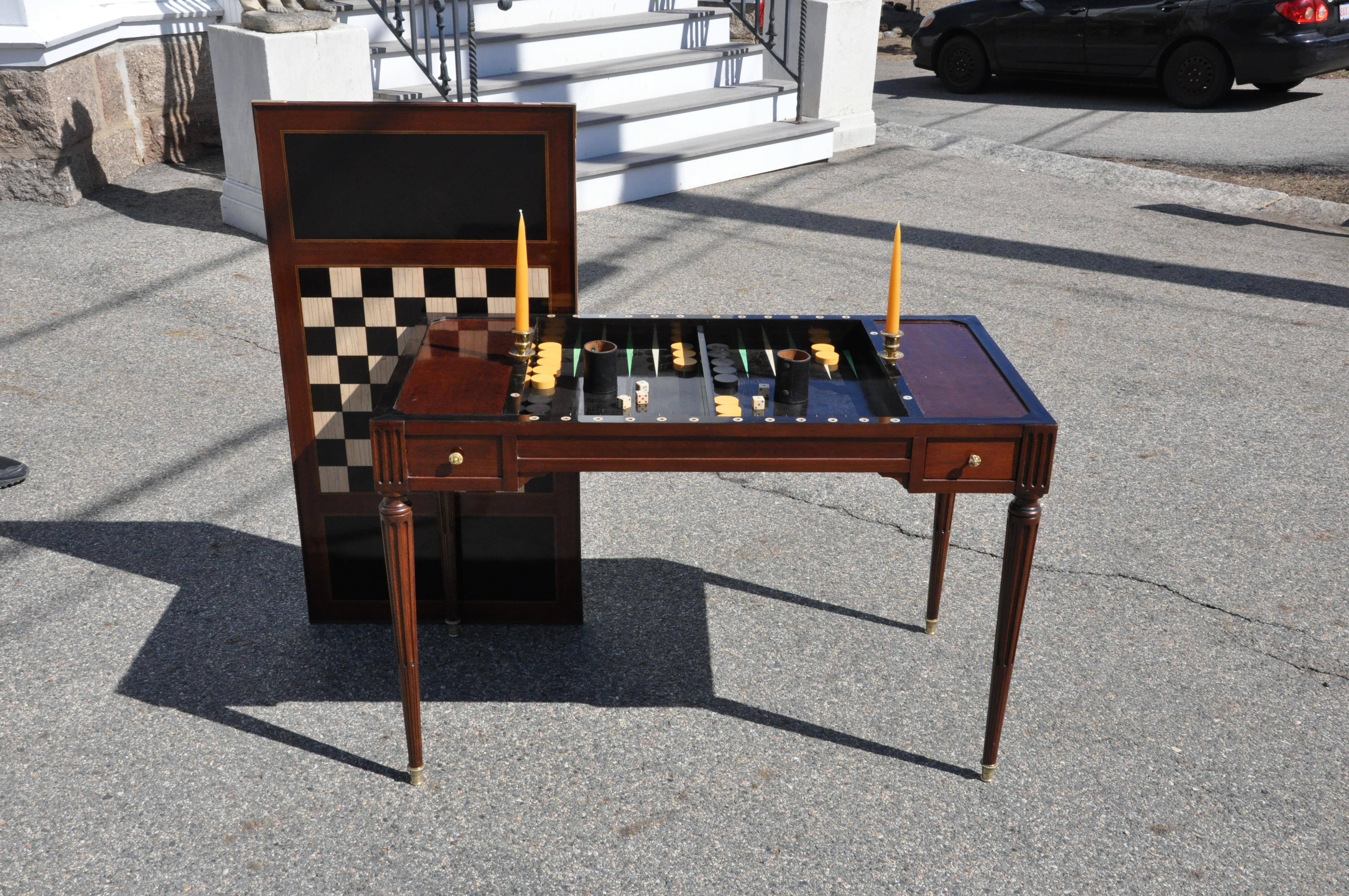 Bone 19th Century French Mahogany Tric Trac or Backgammon Table