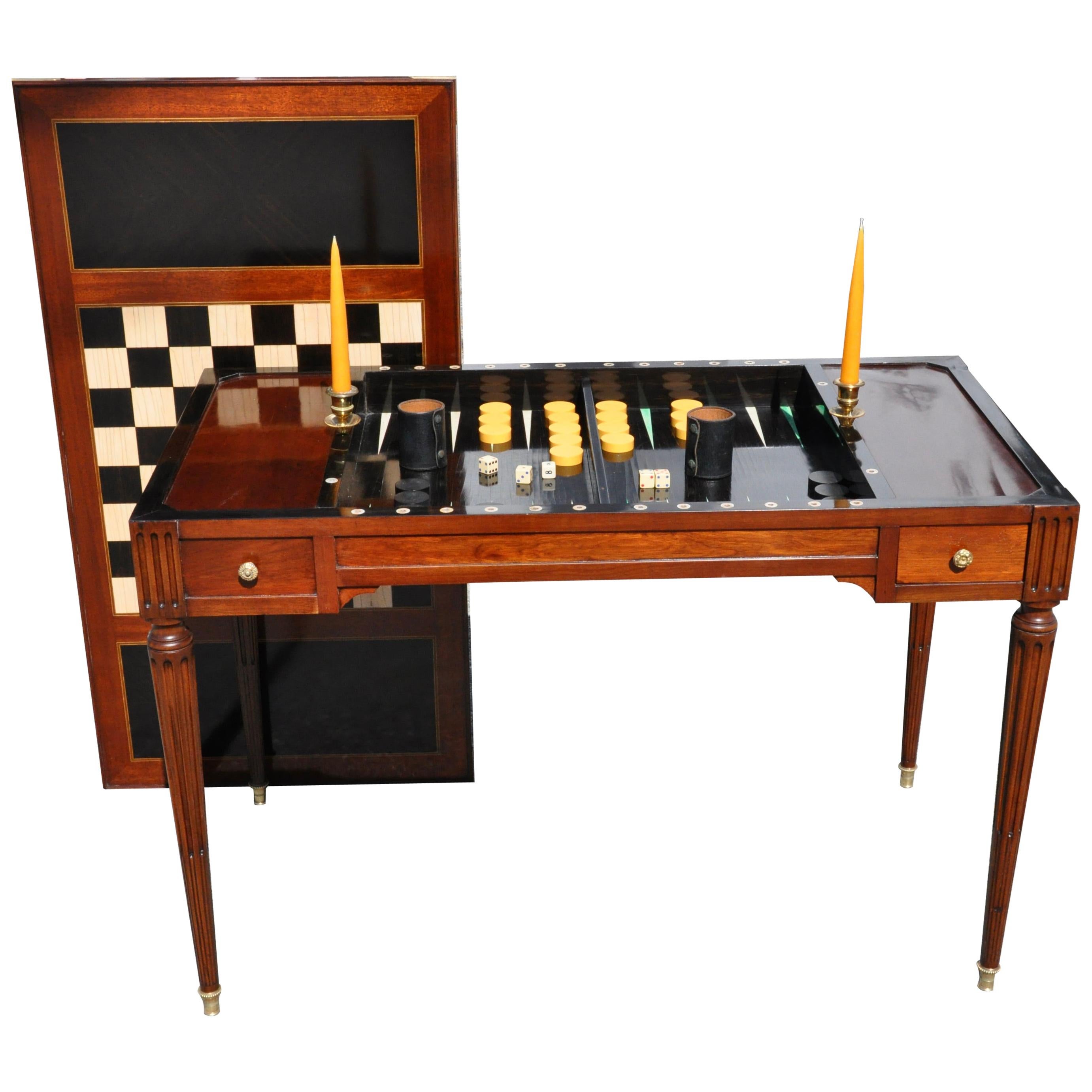 19th Century French Mahogany Tric Trac or Backgammon Table