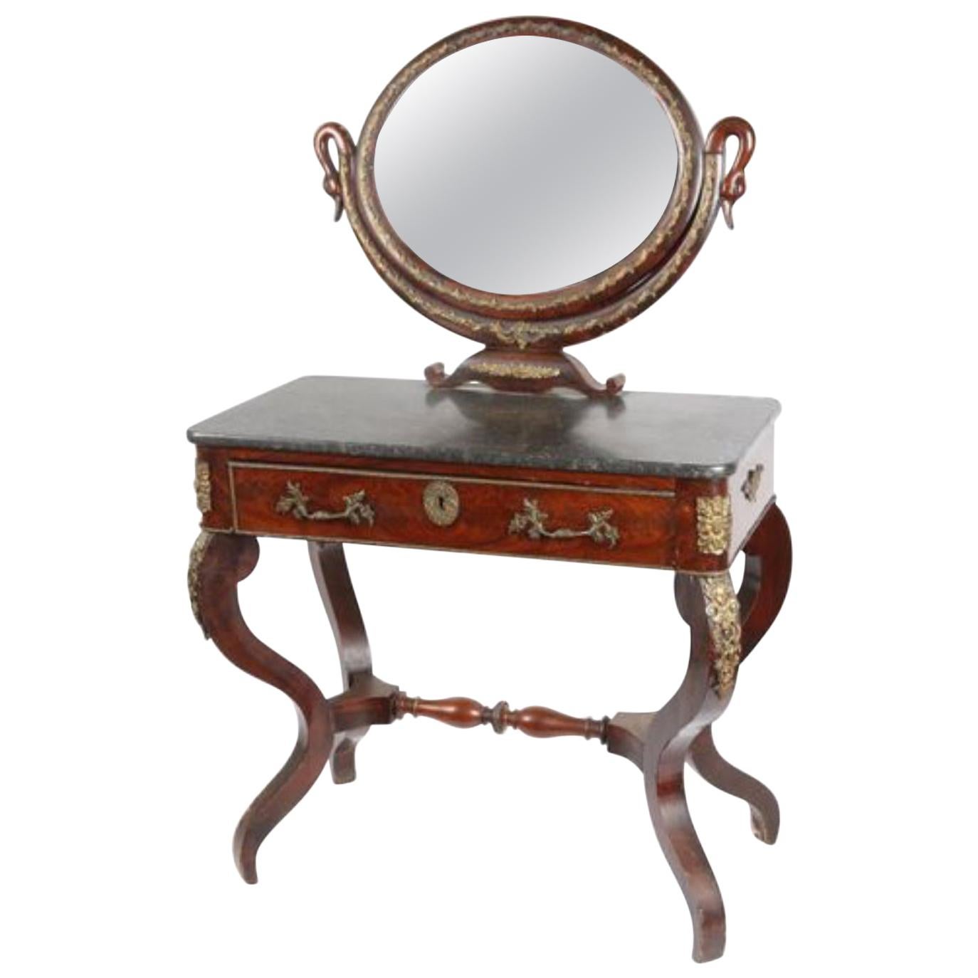 19th Century French Mahogany Vanity Table with Swan's Heads in Empire Style