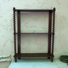 19th Century French Mahogany Wood Shelf with Twisted Column