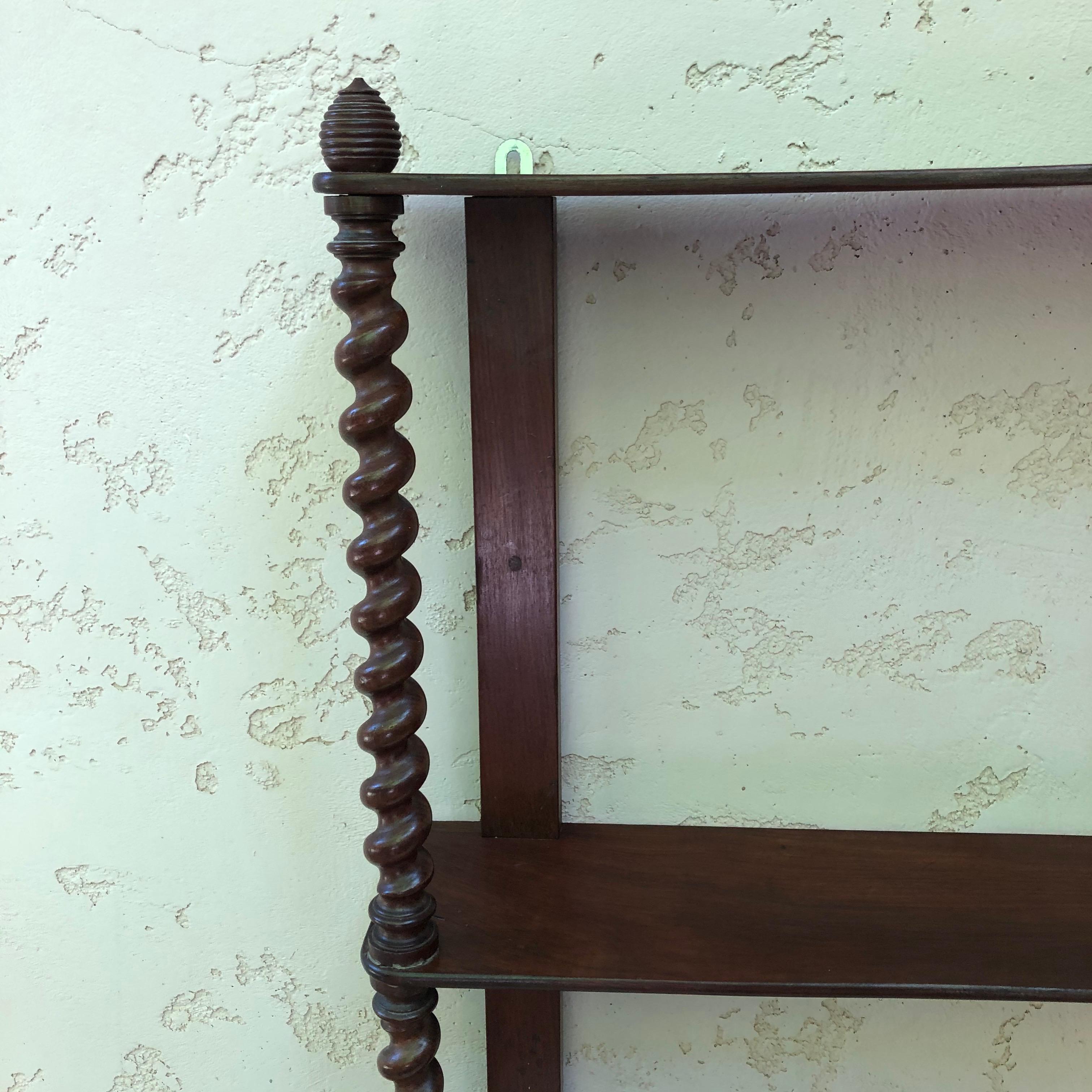 Late 19th Century 19th Century French Mahogany Wood Shelf with Twisted Column For Sale
