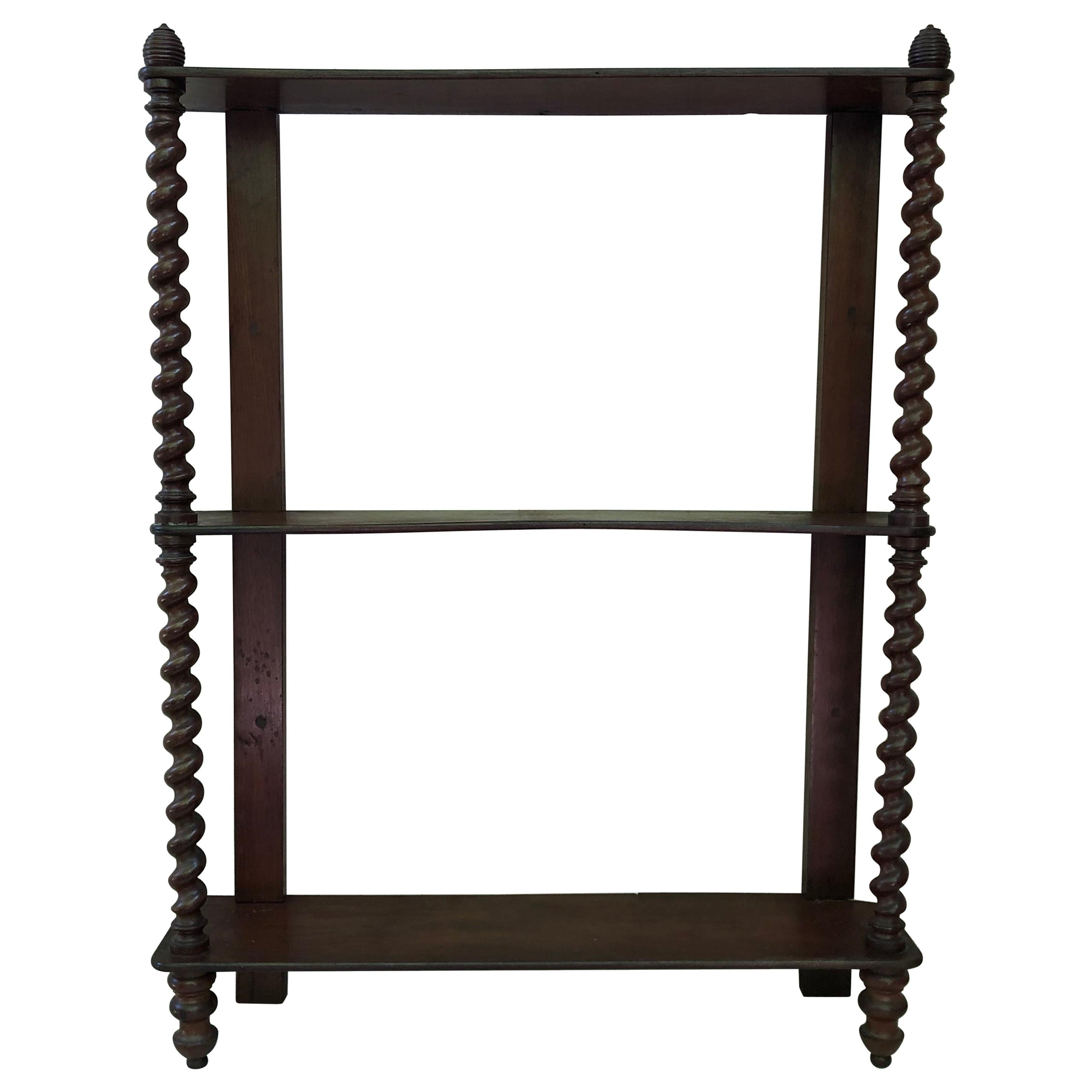 19th Century French Mahogany Wood Shelf with Twisted Column For Sale