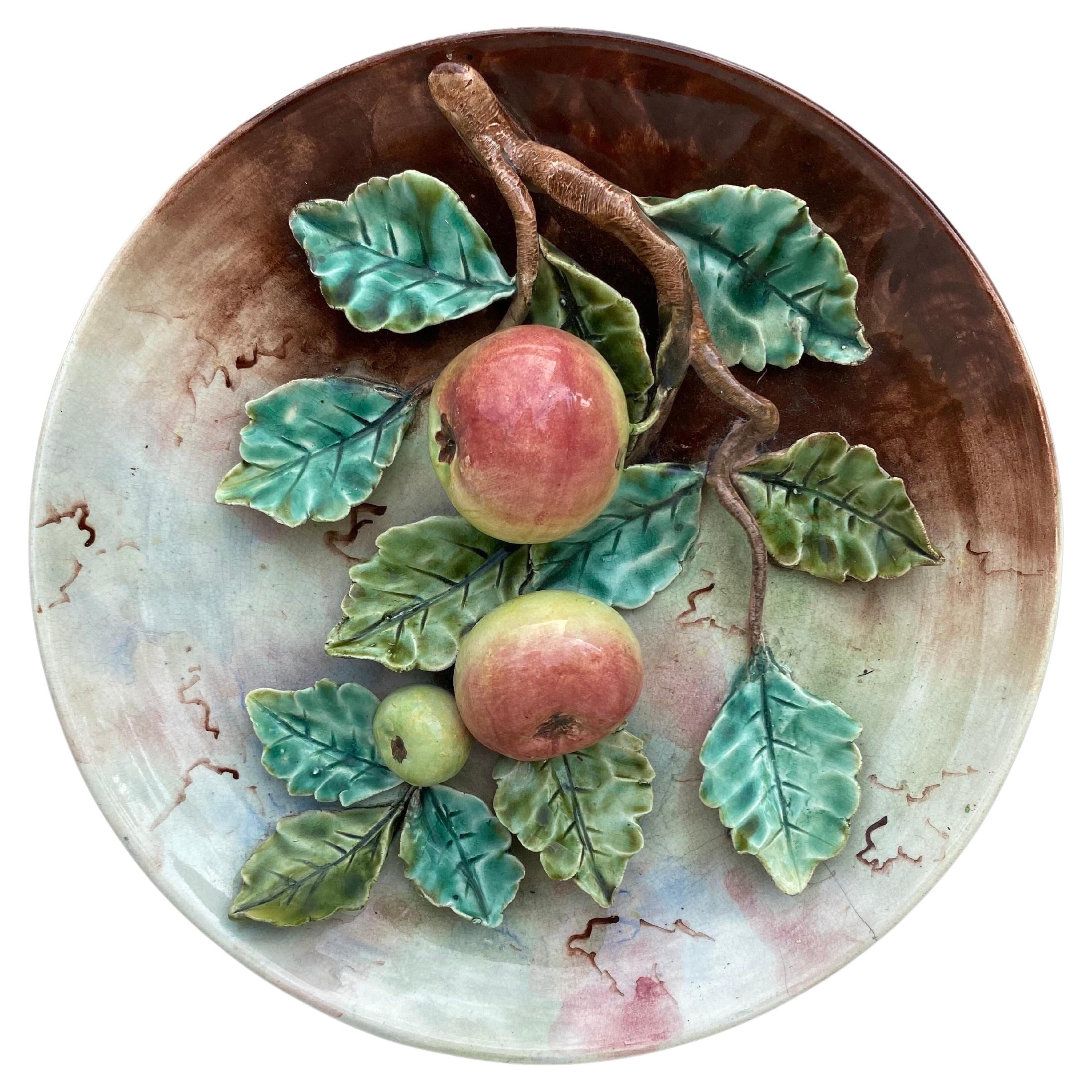 19th Century French Majolica Apples Fives Lille Platter For Sale