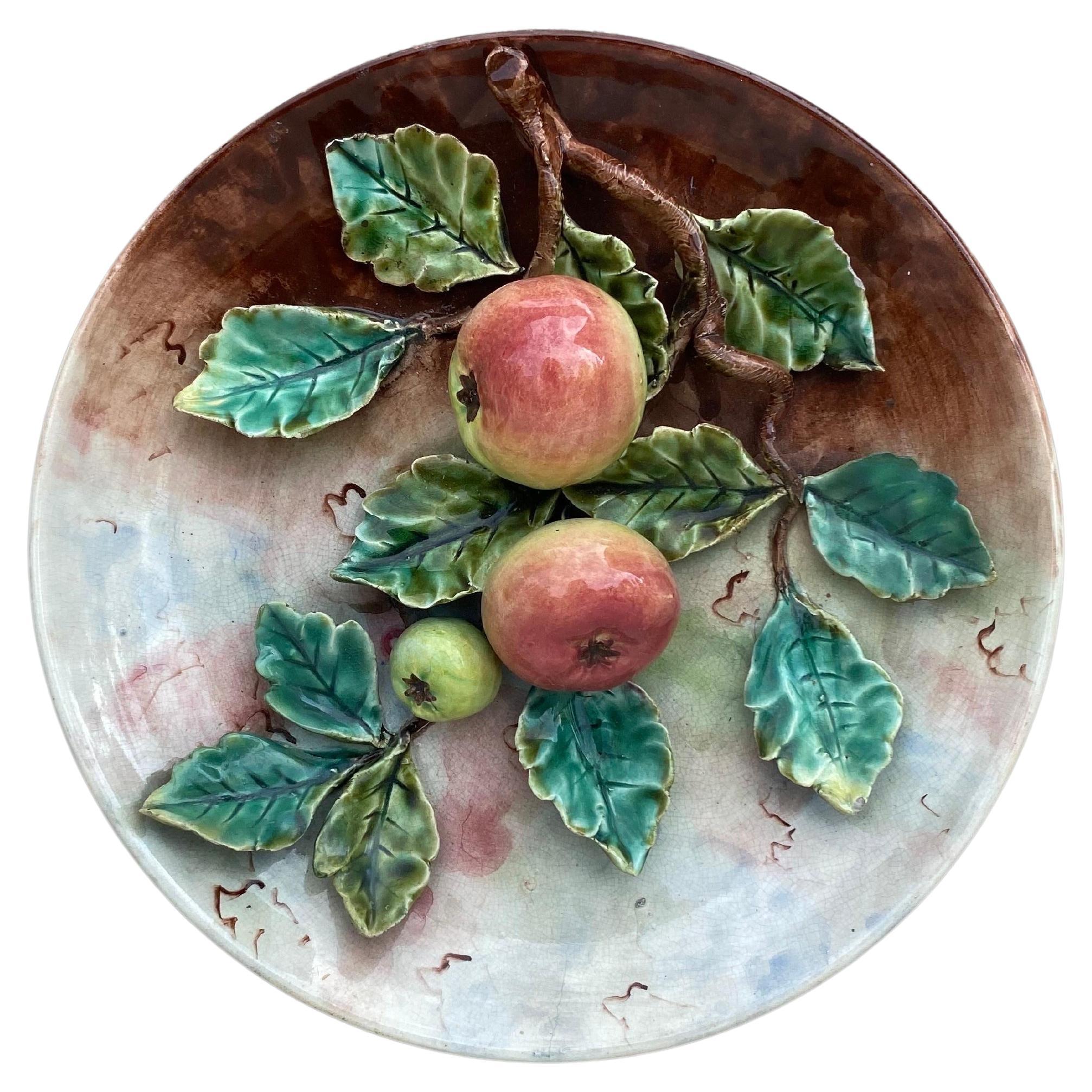 19th Century, French Majolica Apples Fives Lille Platter