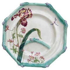 19th Century French Majolica Asparagus Plate Iris Longchamp