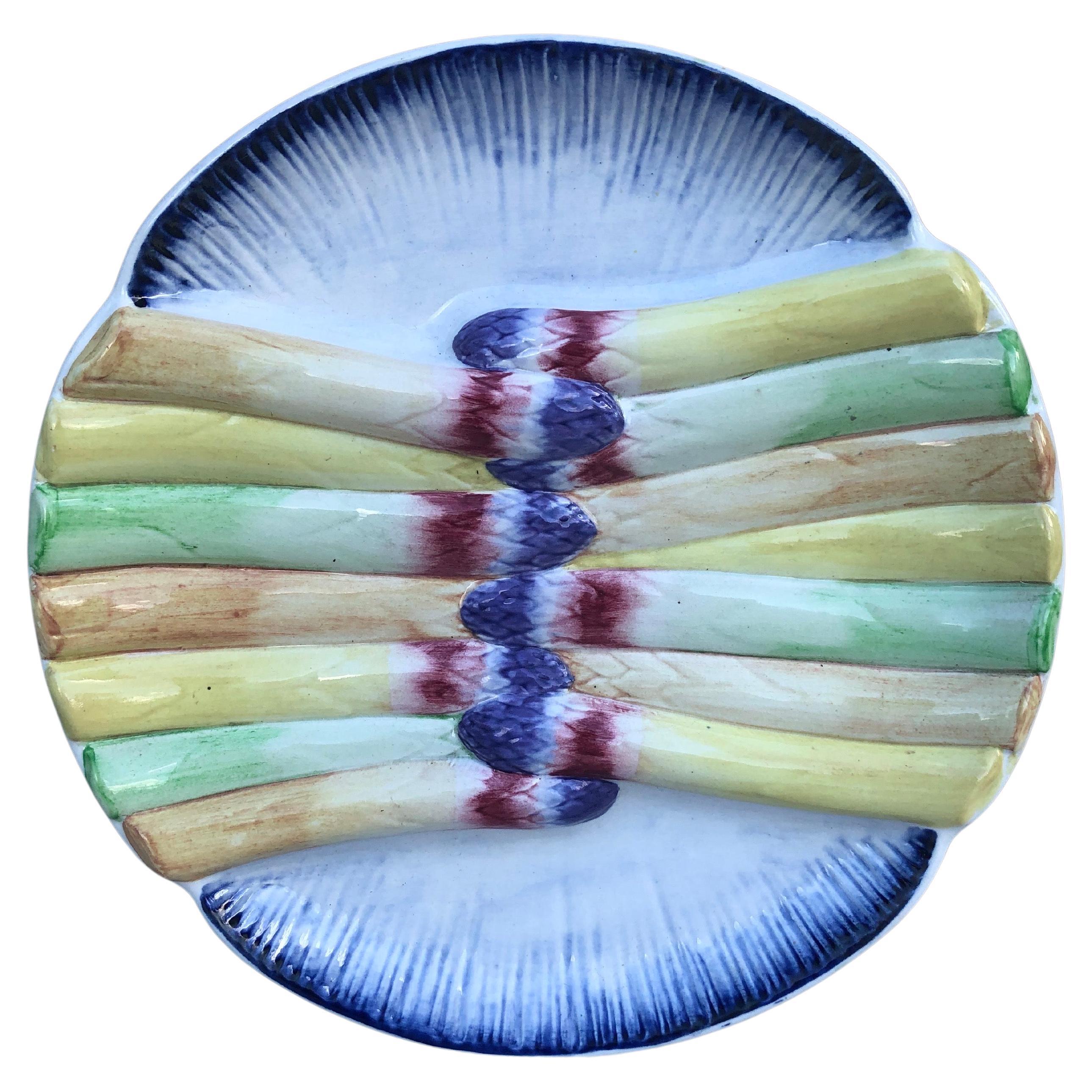19th Century French Majolica Asparagus Plate signed Pexonne.
