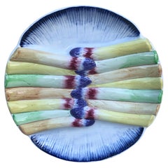 19th Century French Majolica Asparagus Plate Pexonne
