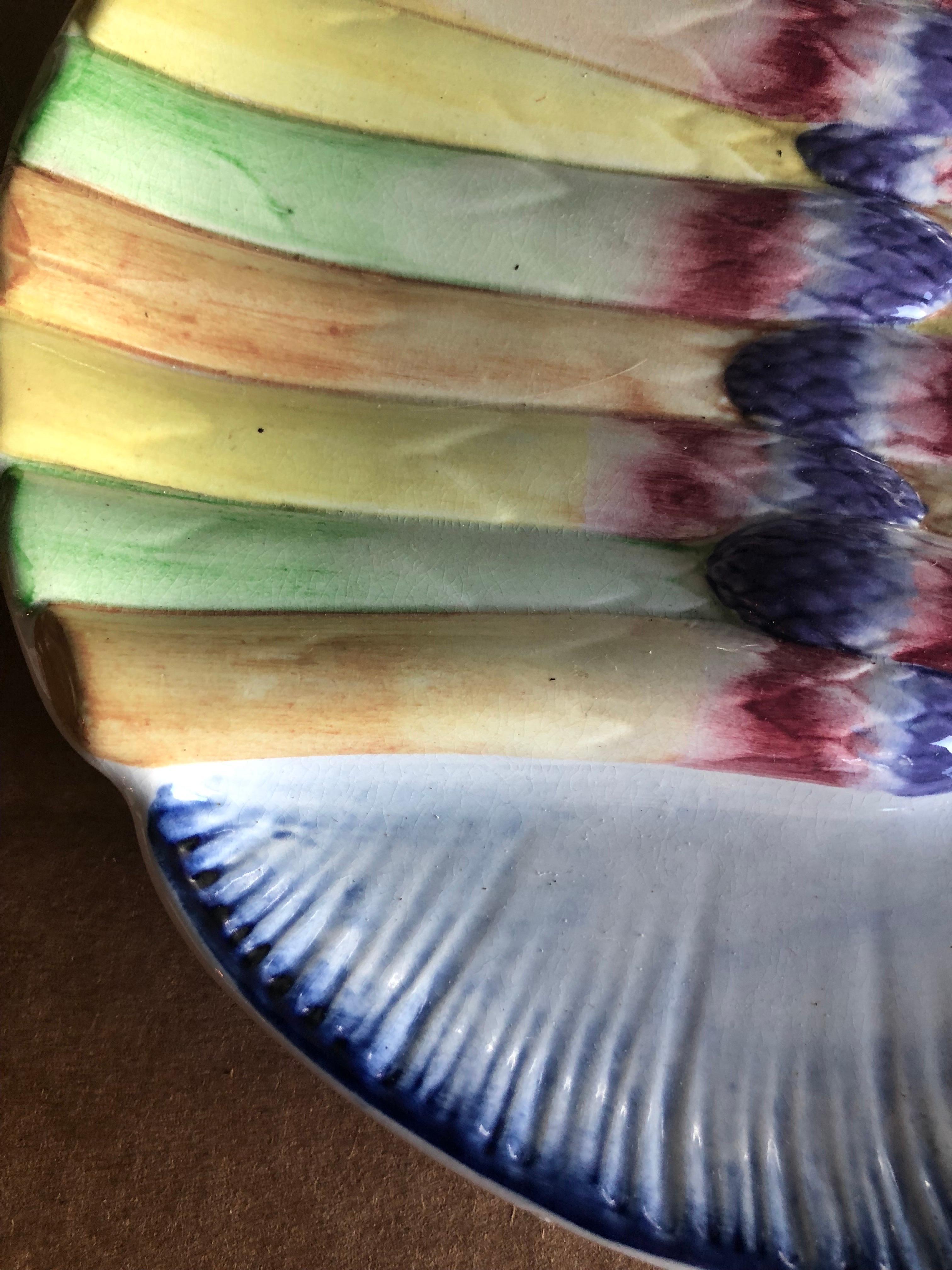 Late 19th Century 19th Century French Majolica Asparagus Plate Pexonne For Sale
