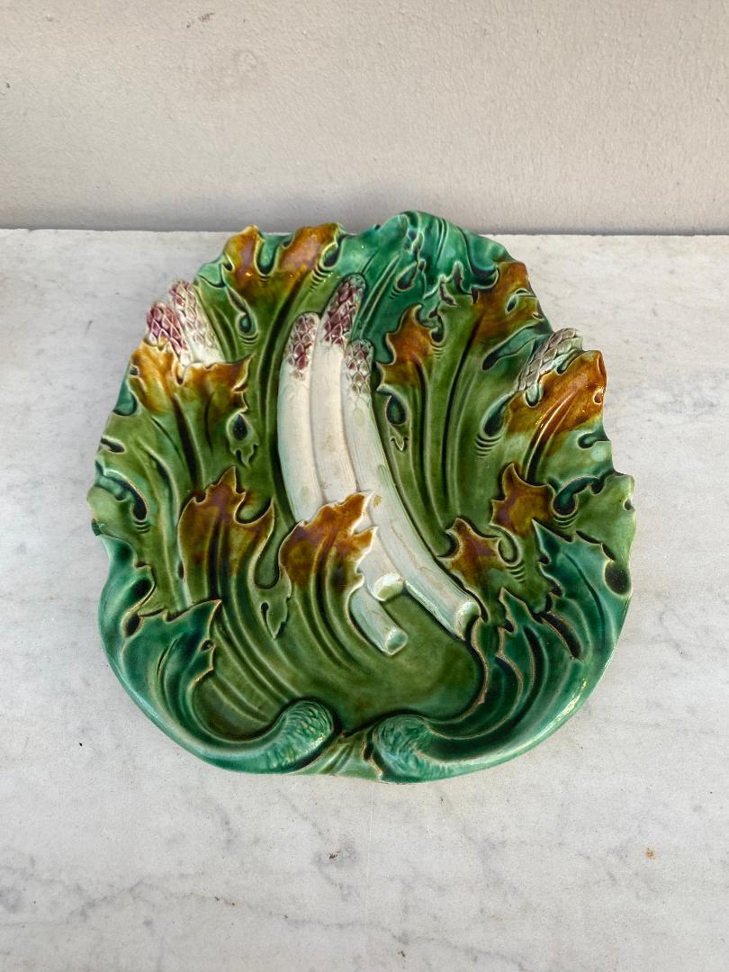 Rustic 19th Century French Majolica Asparagus Platter