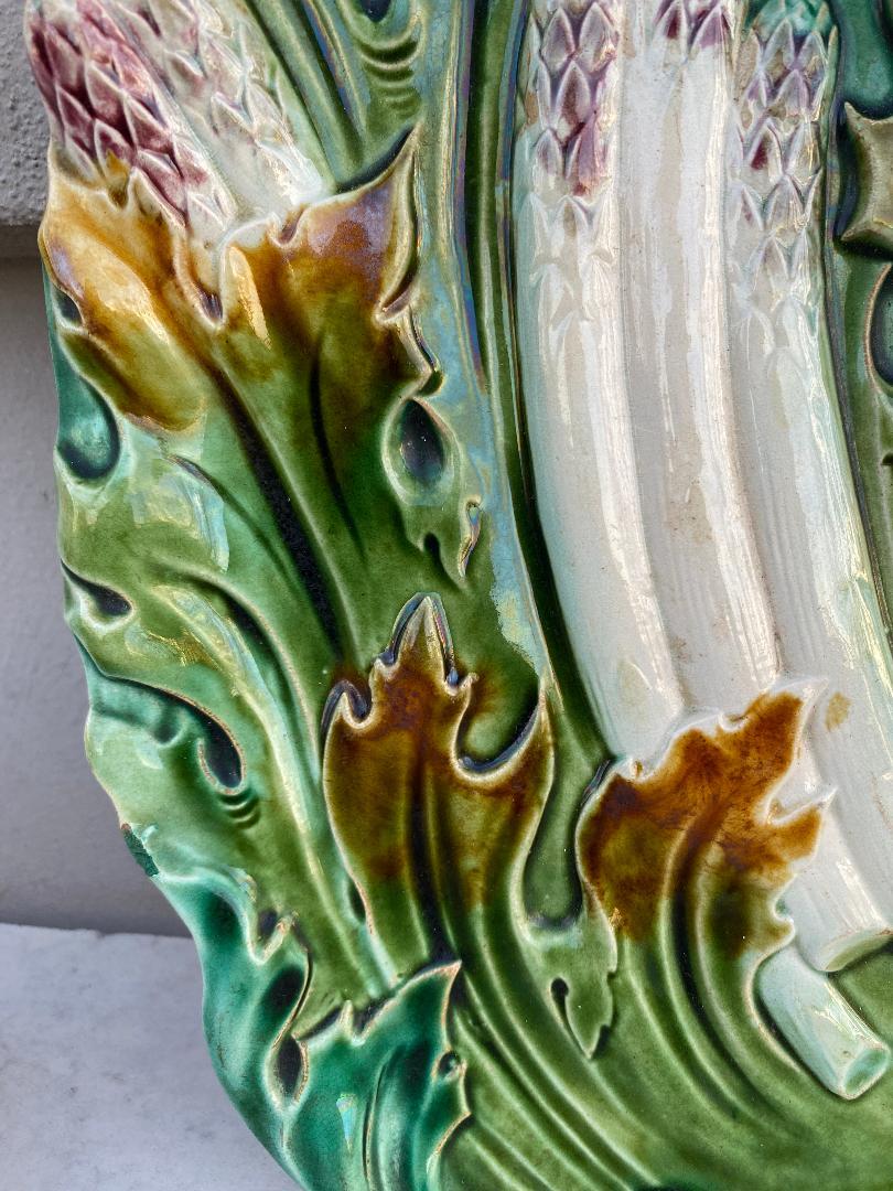 19th Century French Majolica Asparagus Platter In Good Condition In Austin, TX