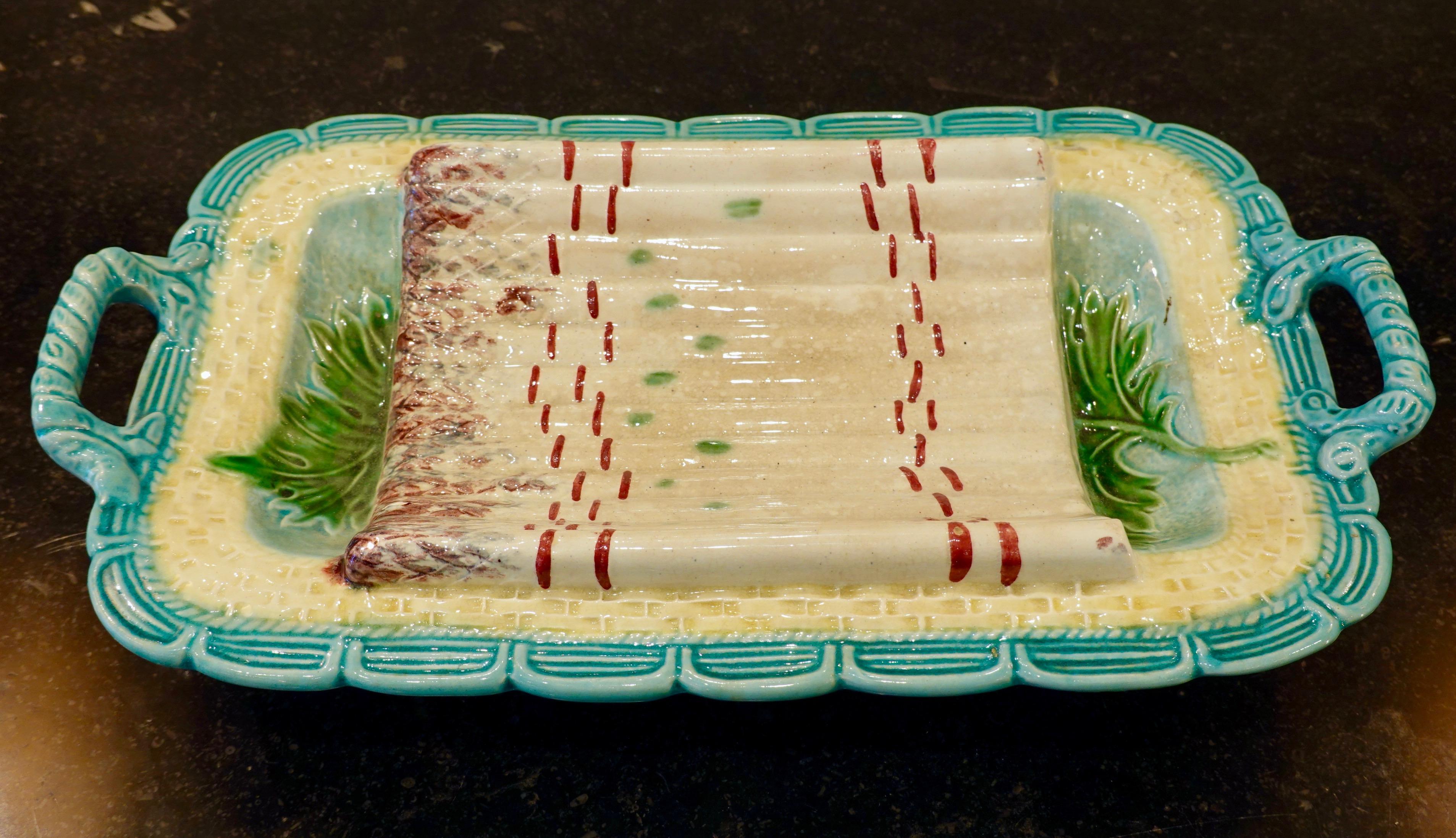 19th Century French Majolica Asparagus Platter 2