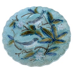 19th Century, French, Majolica Birds Plate Onnaing