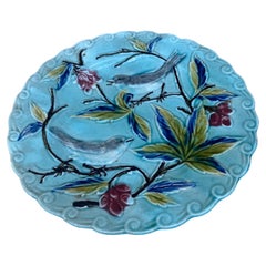 19th Century, French, Majolica Birds Plate Onnaing