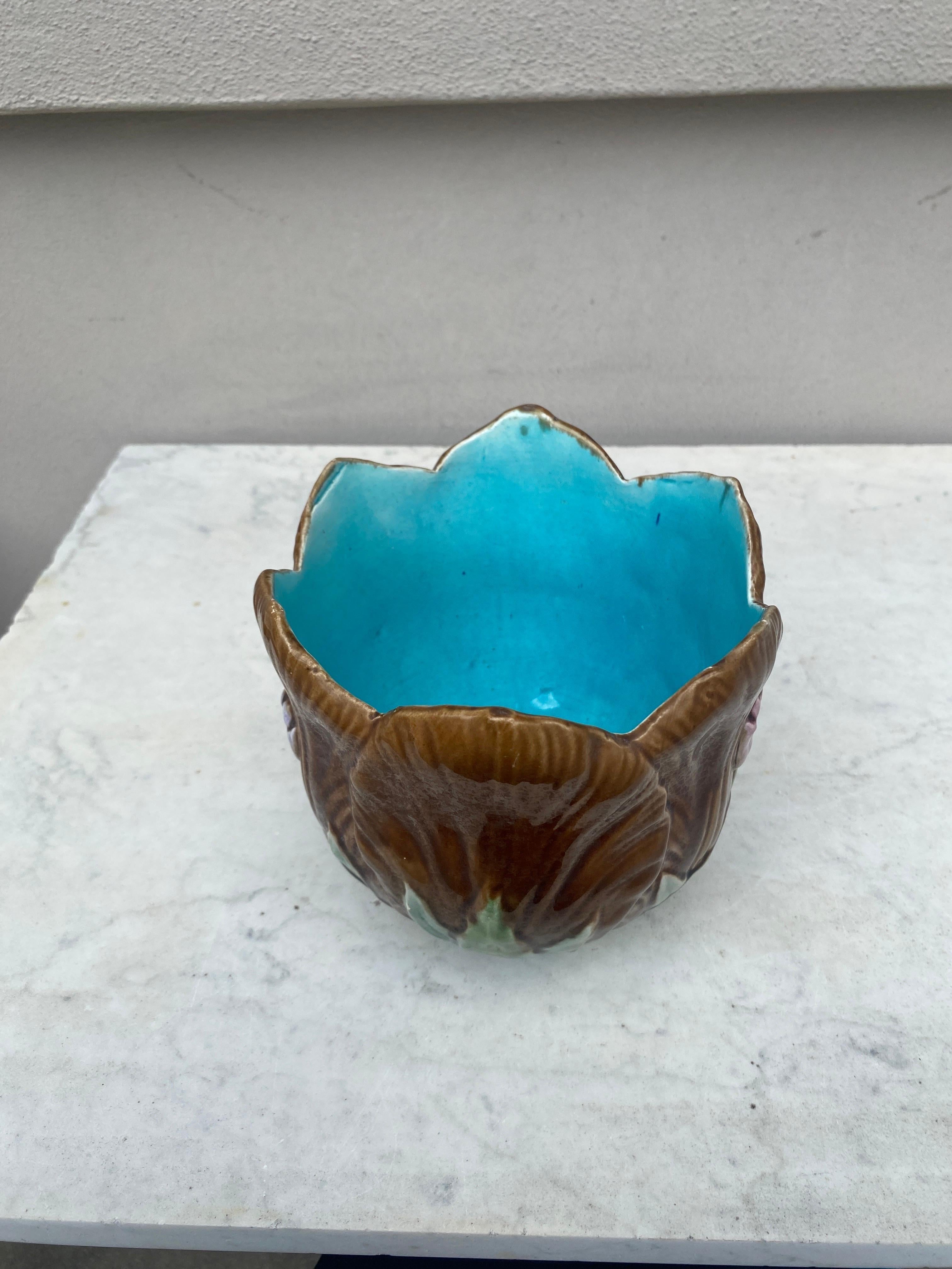 19th Century French Majolica Brown Tulip Cache Pot In Good Condition In Austin, TX