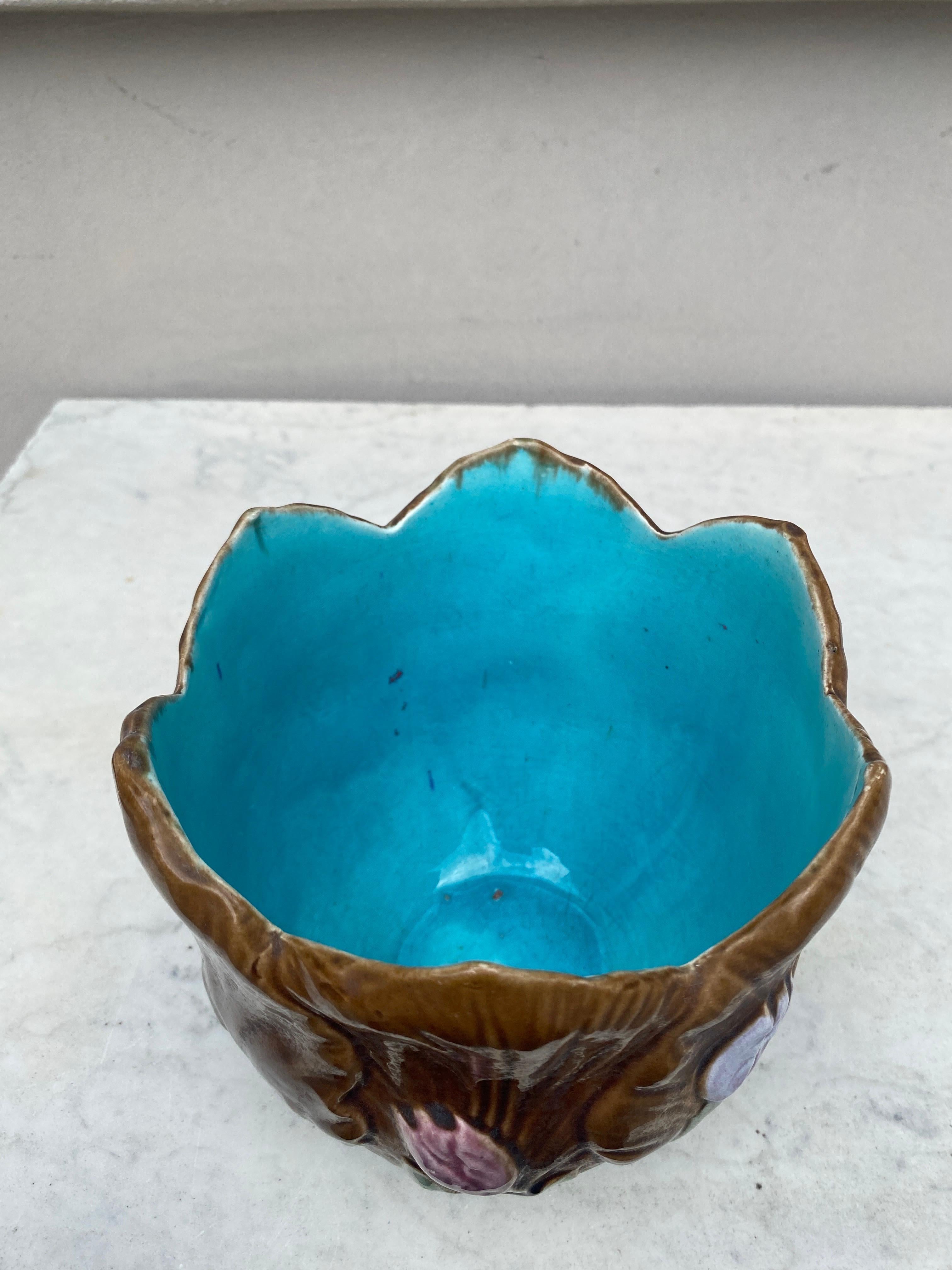 Late 19th Century 19th Century French Majolica Brown Tulip Cache Pot