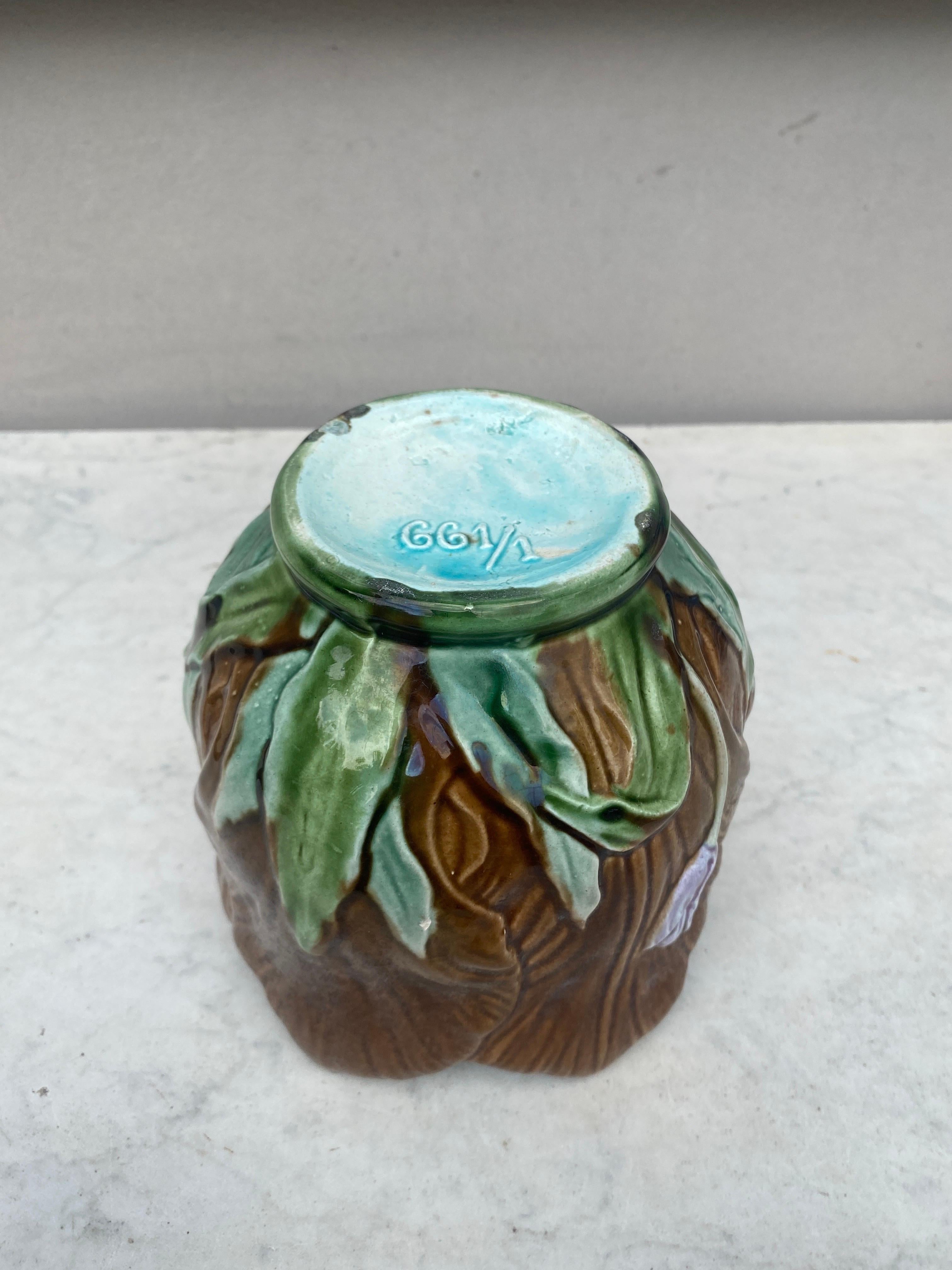 19th Century French Majolica Brown Tulip Cache Pot 1