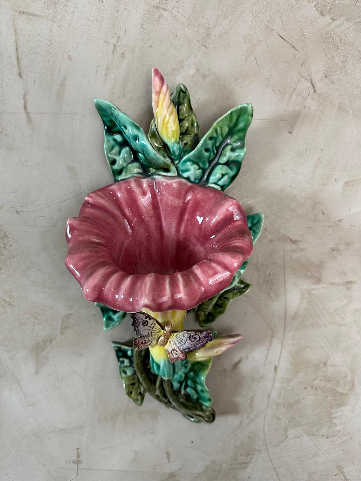 Late 19th Century 19th century French Majolica Butterfly Wall Pocket, 1890s For Sale