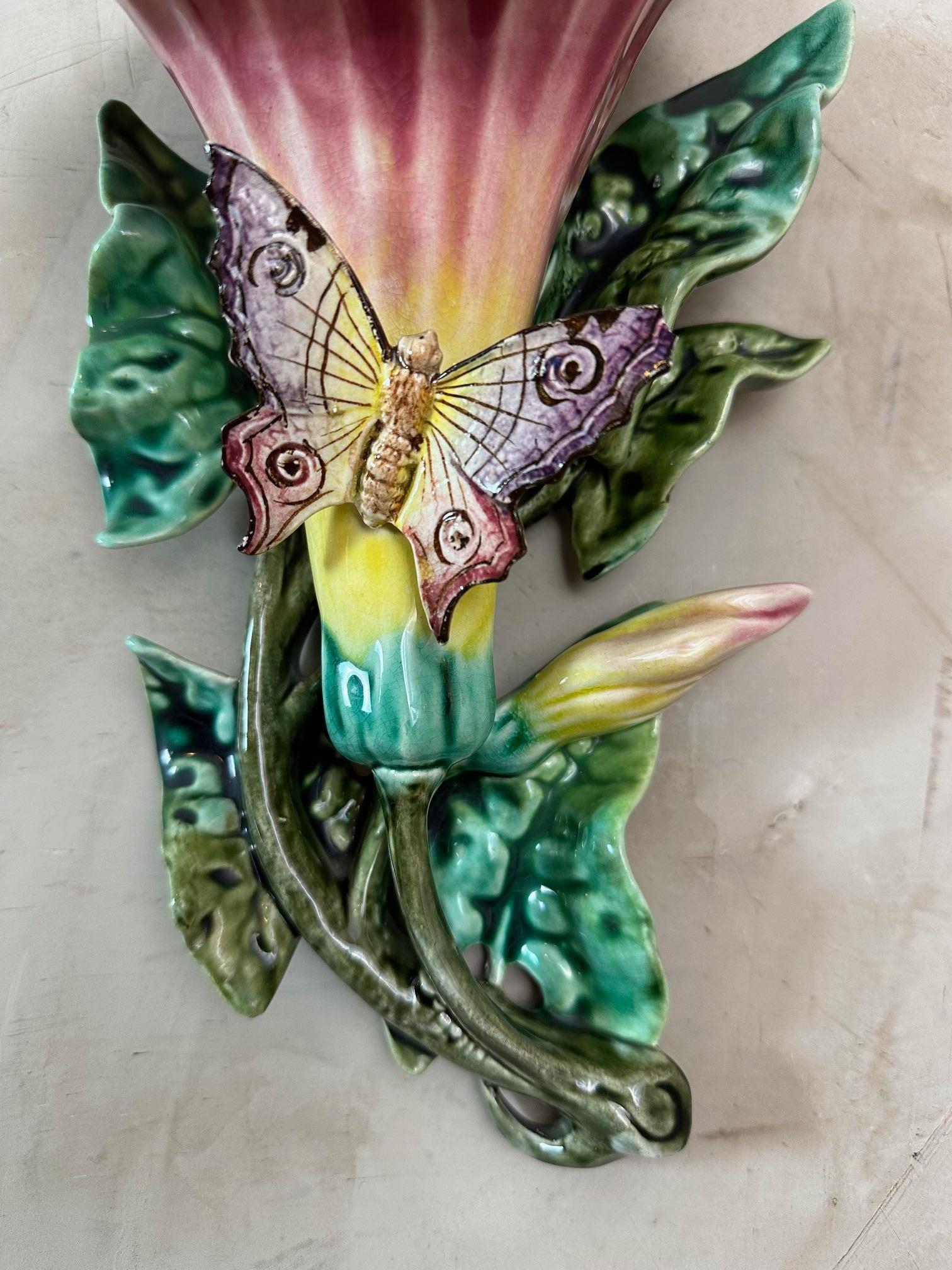 19th century French Majolica Butterfly Wall Pocket, 1890s For Sale 1