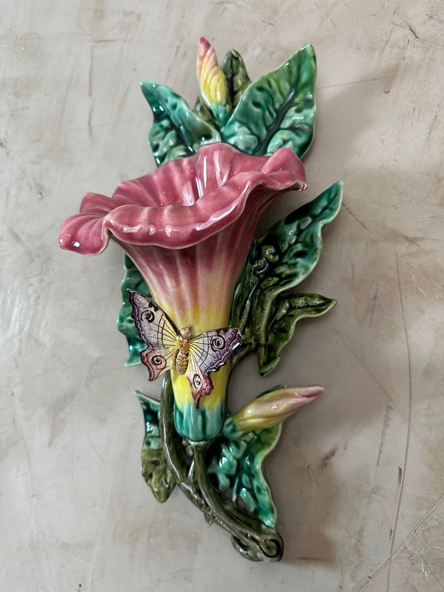19th century French Majolica Butterfly Wall Pocket, 1890s For Sale 2