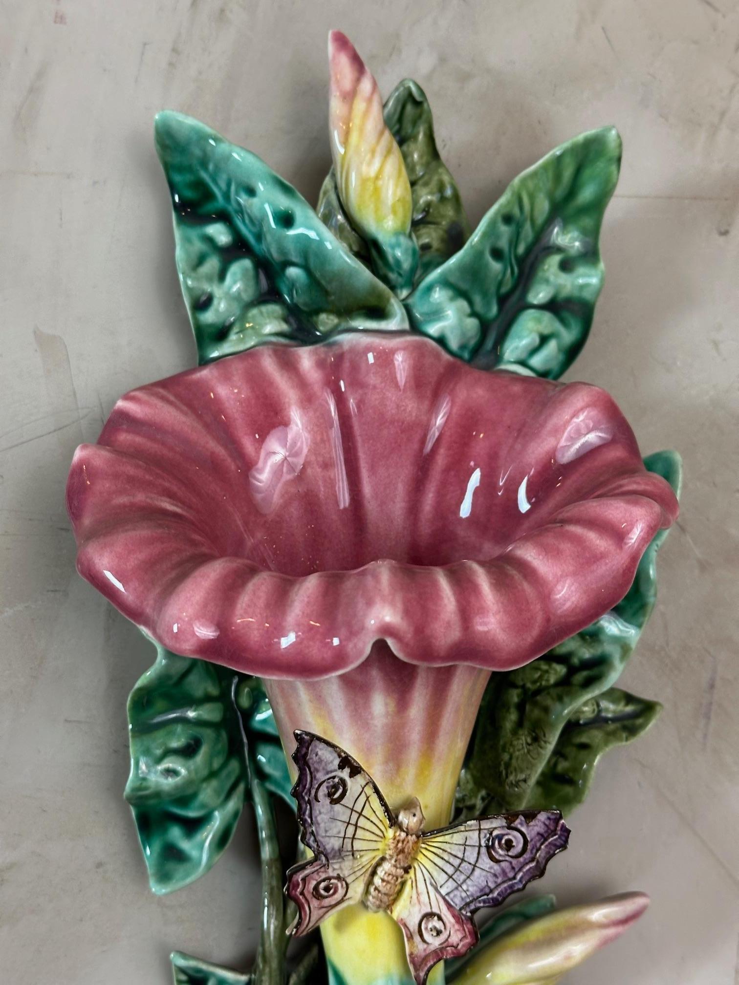 19th century French Majolica Butterfly Wall Pocket, 1890s For Sale 3