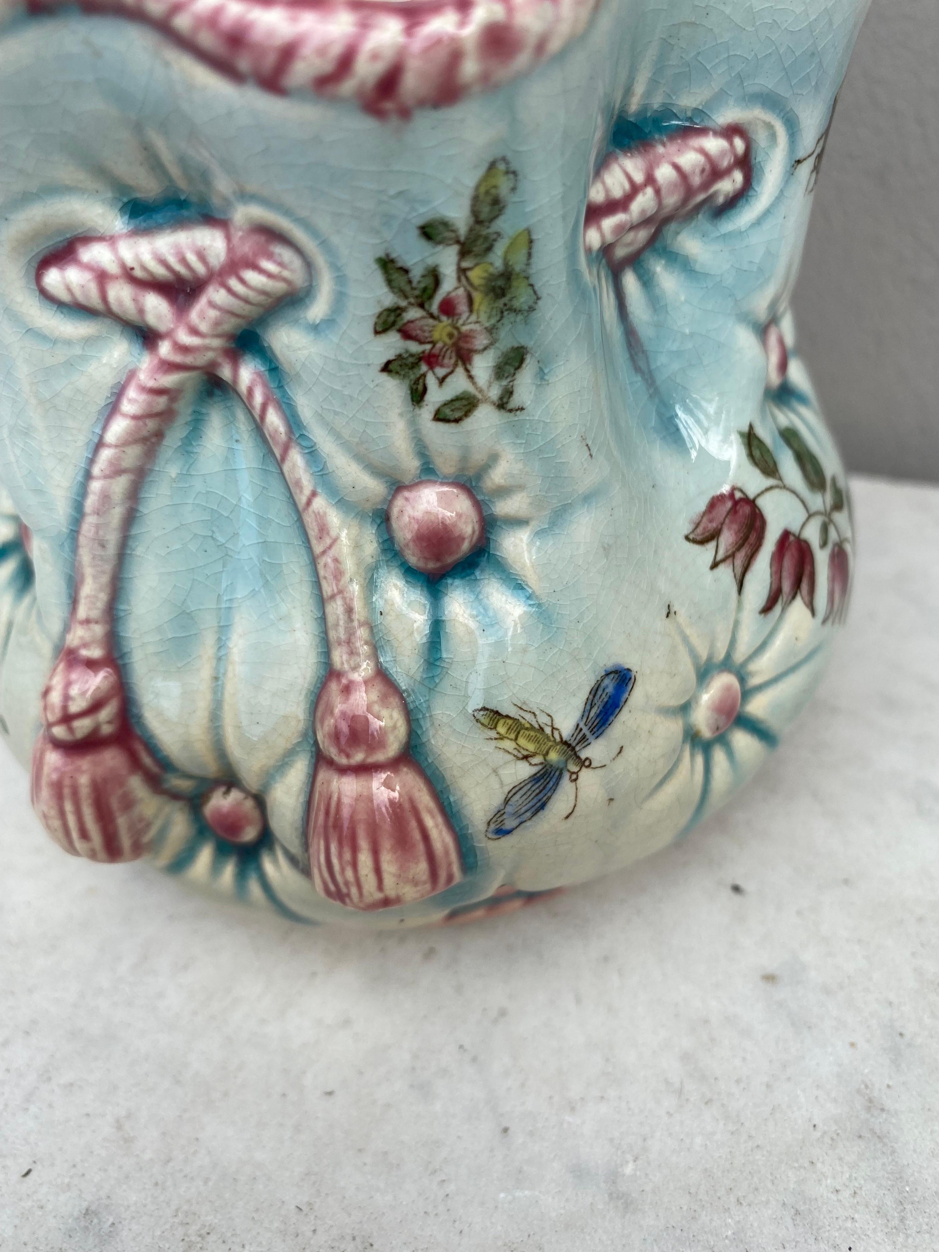 Late 19th Century 19th Century French Majolica Cache Pot Bag Fives Lille For Sale