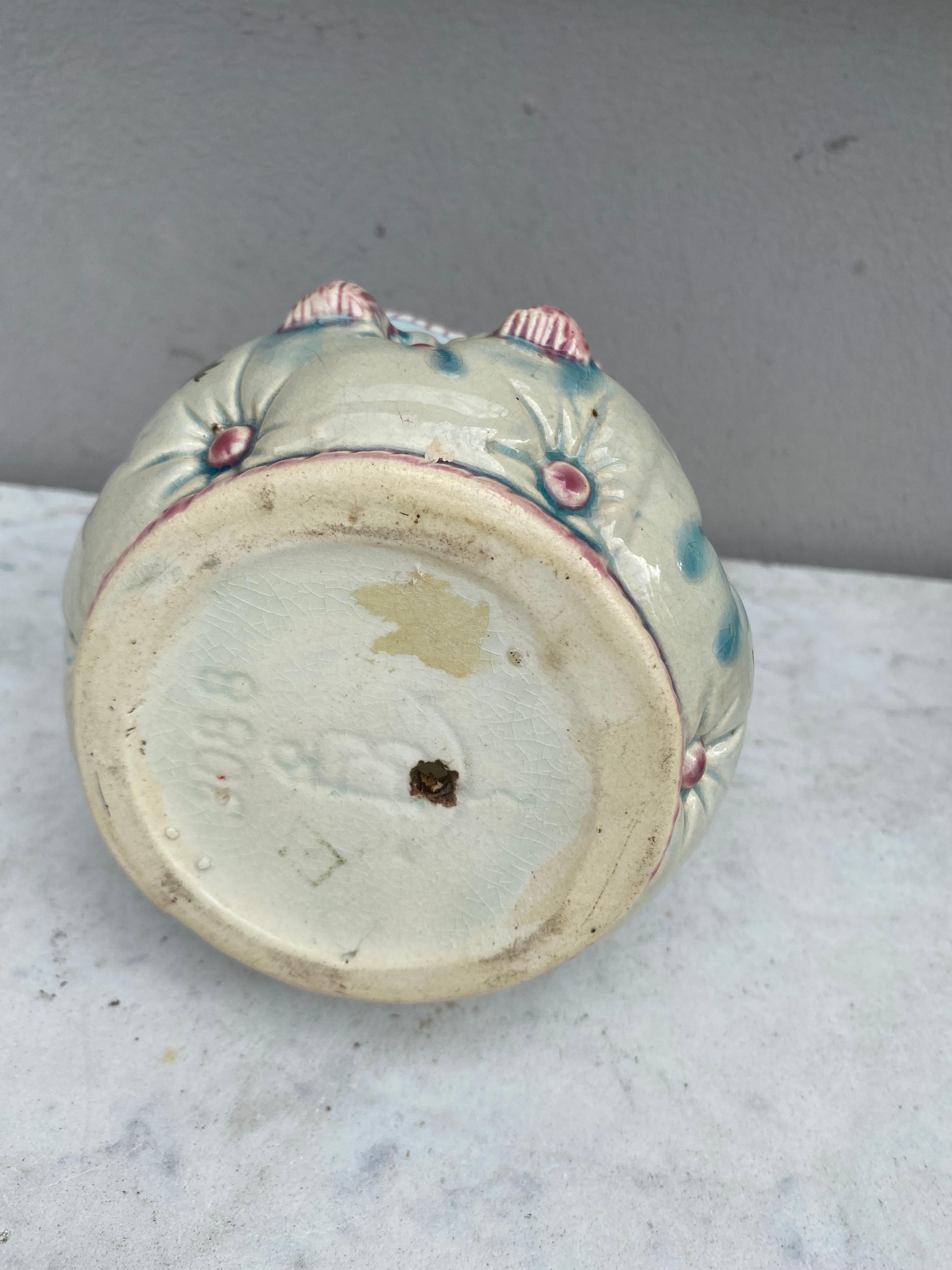 Ceramic 19th Century French Majolica Cache Pot Bag Fives Lille For Sale