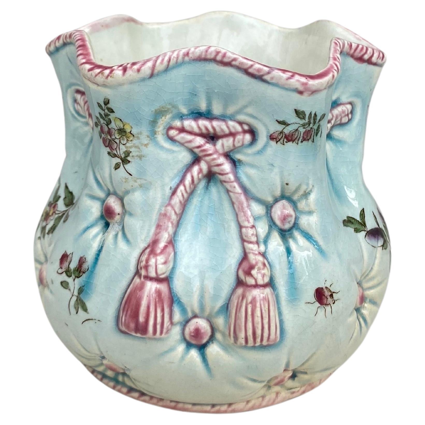 19th Century French Majolica Cache Pot Bag Fives Lille For Sale