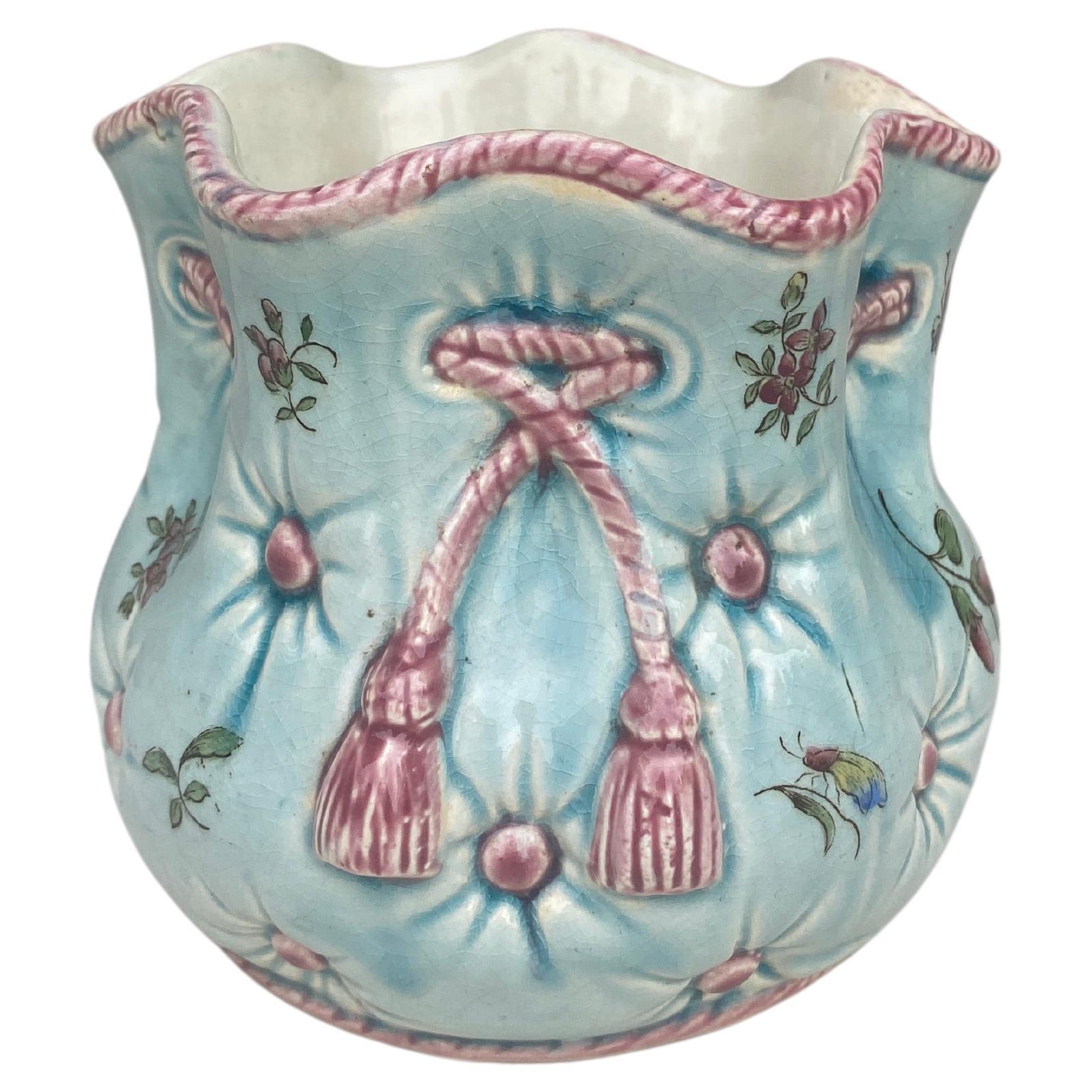 19th Century French Majolica Cache Pot Bag Fives Lille For Sale