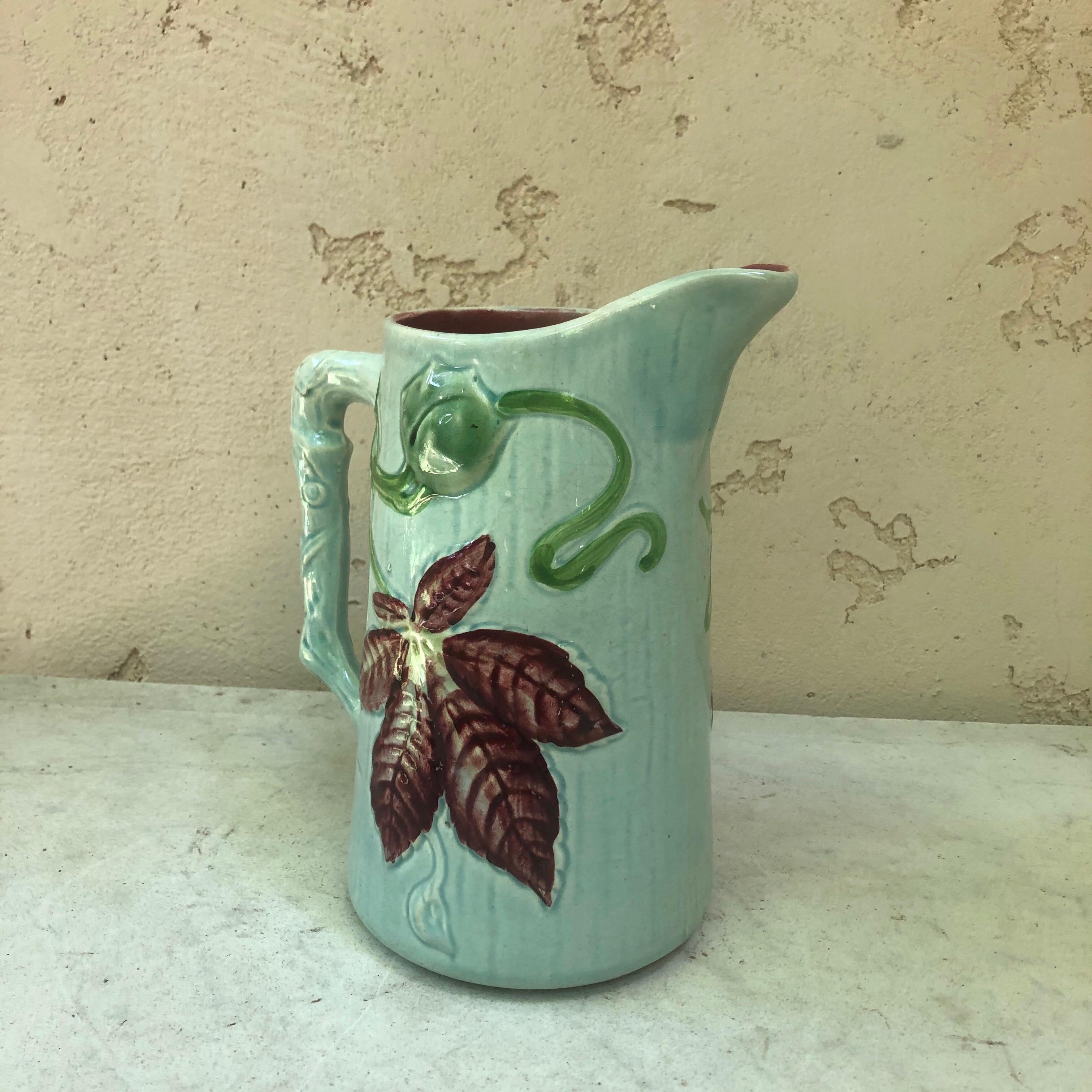 19th Century French Majolica Chesnut Pitcher Choisy Le Roi In Good Condition In Austin, TX