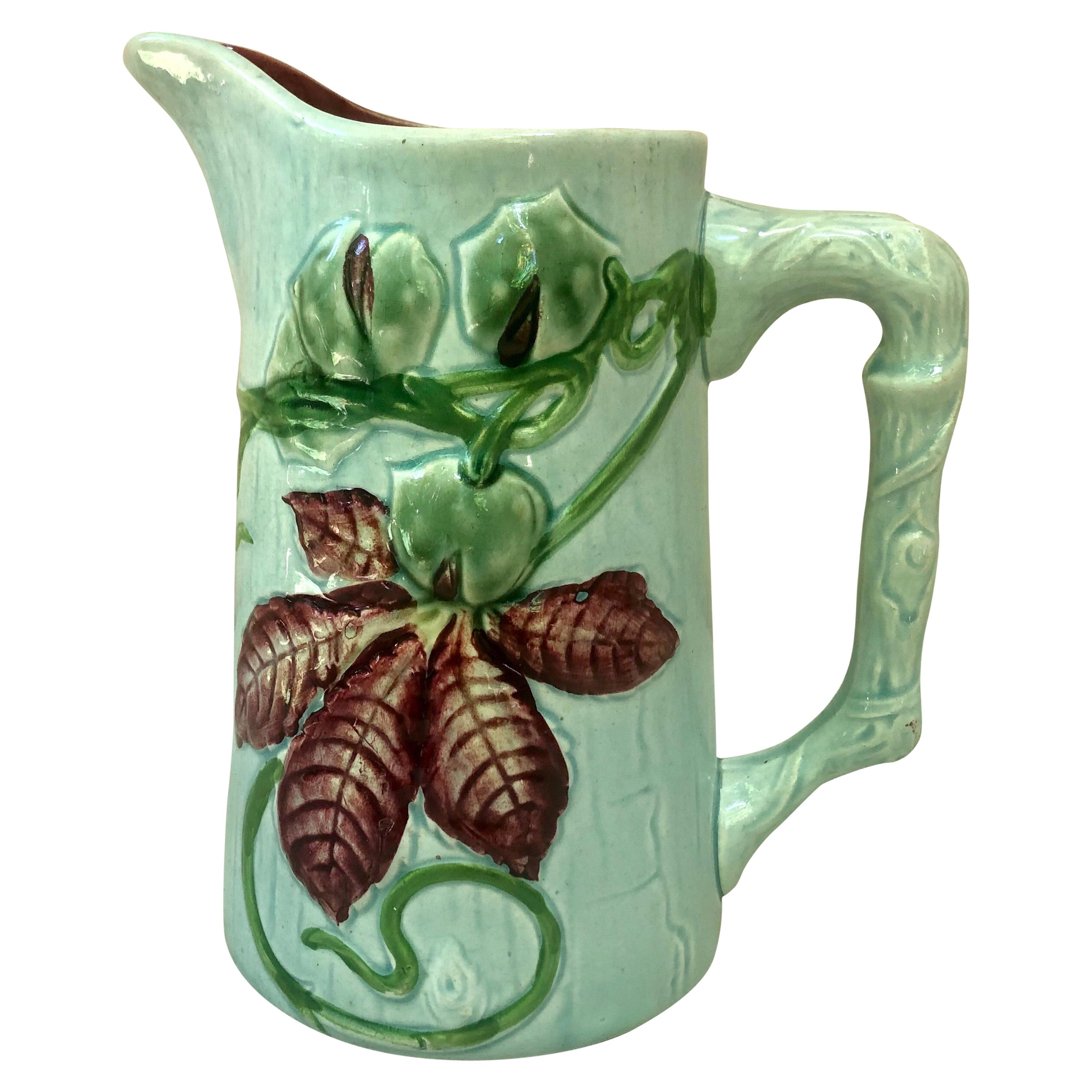 19th Century French Majolica Chesnut Pitcher Choisy Le Roi