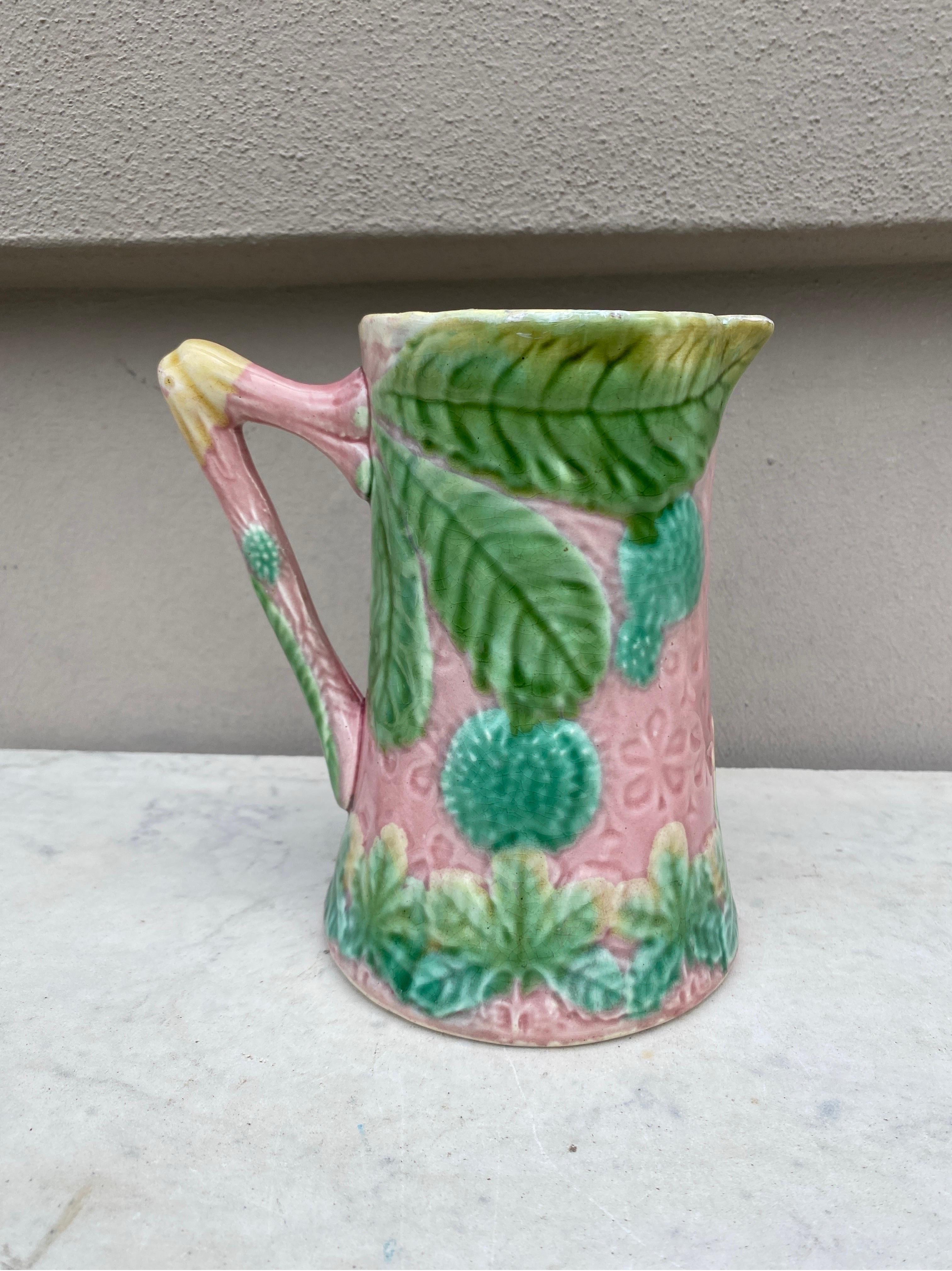 Rare French Majolica chesnut pitcher Salins ( East of France ), circa 1890.