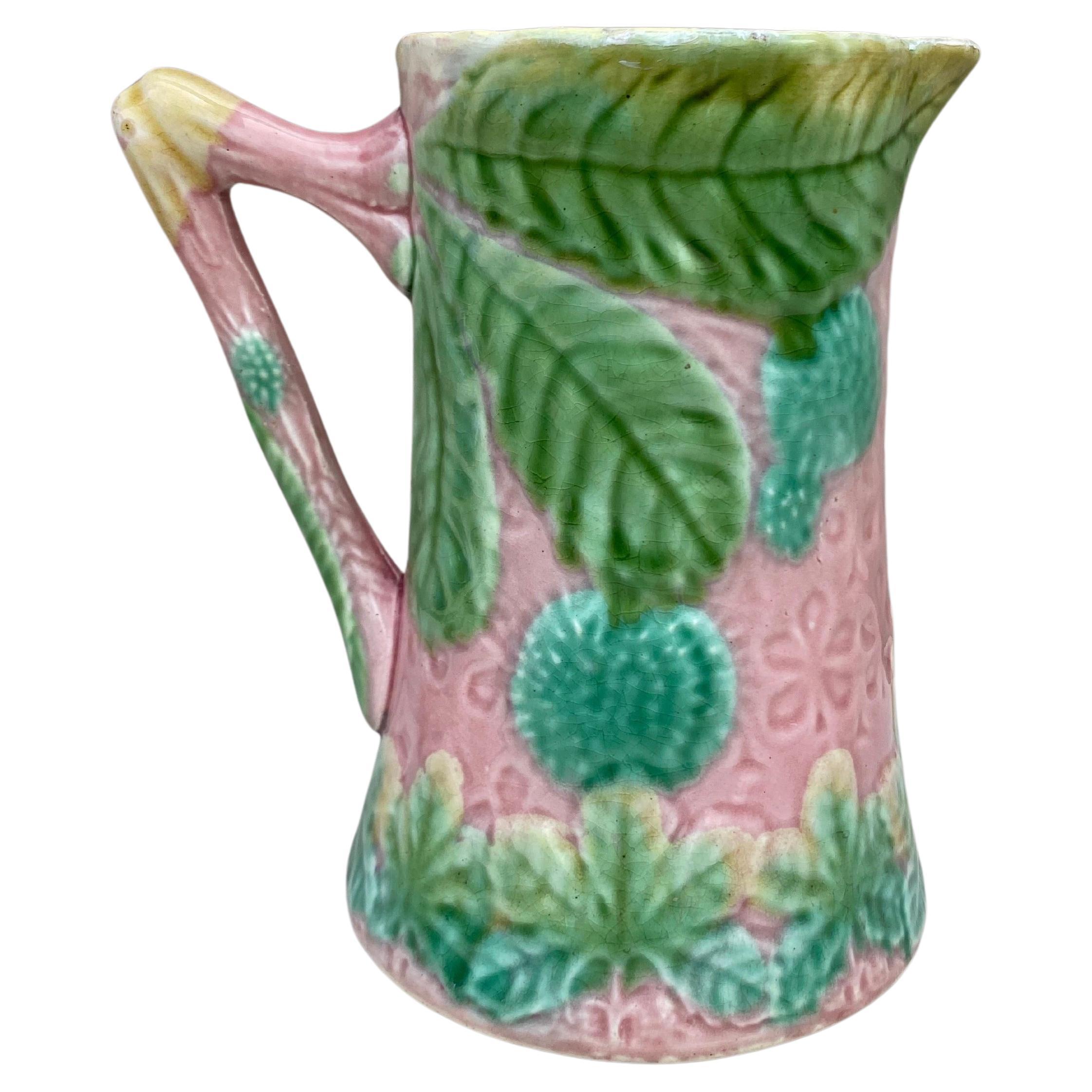 19th Century French Majolica Chesnut Pitcher Salins For Sale