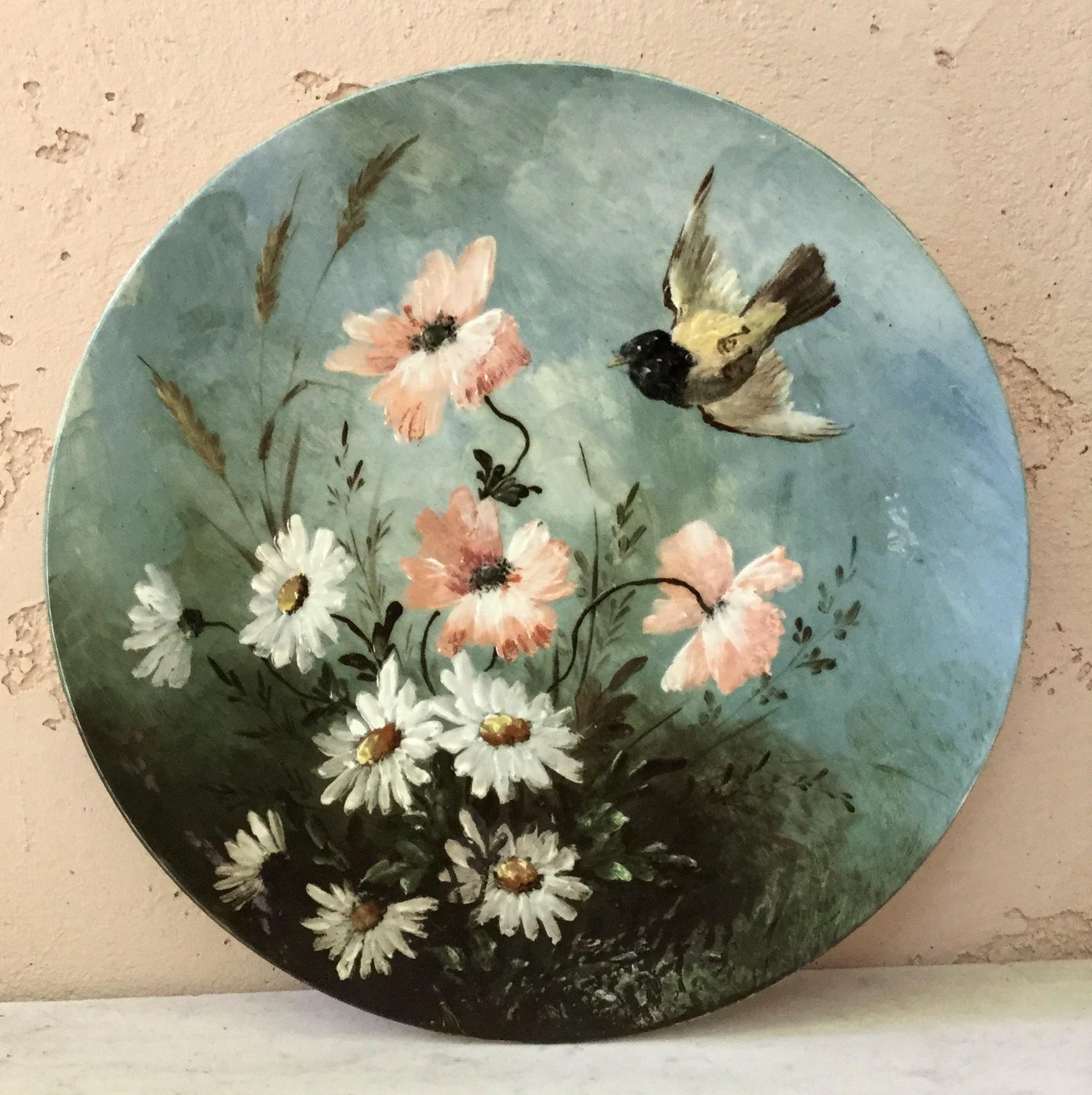 Ceramic 19th Century French Majolica Cyclamens & Dragonfly Platter