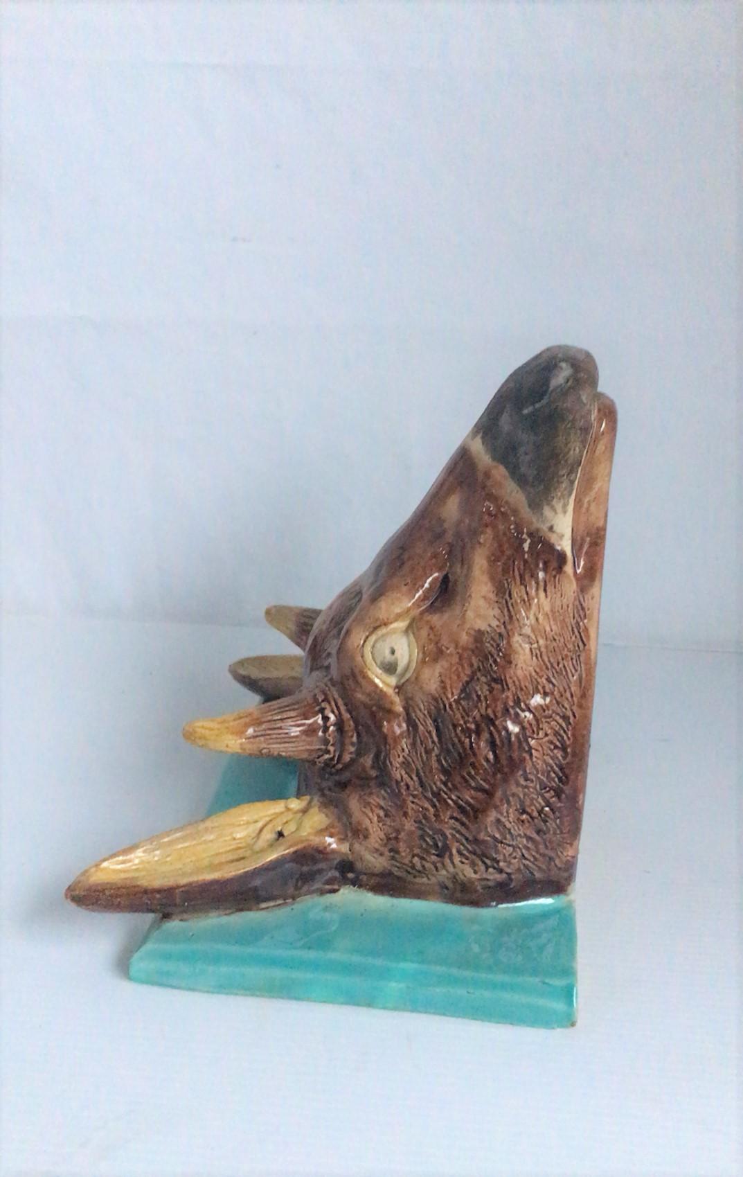 19th Century French Majolica Deer Head Shelf Applique 2