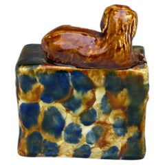 19th Century French Majolica Dog on a Chimney Money Bank