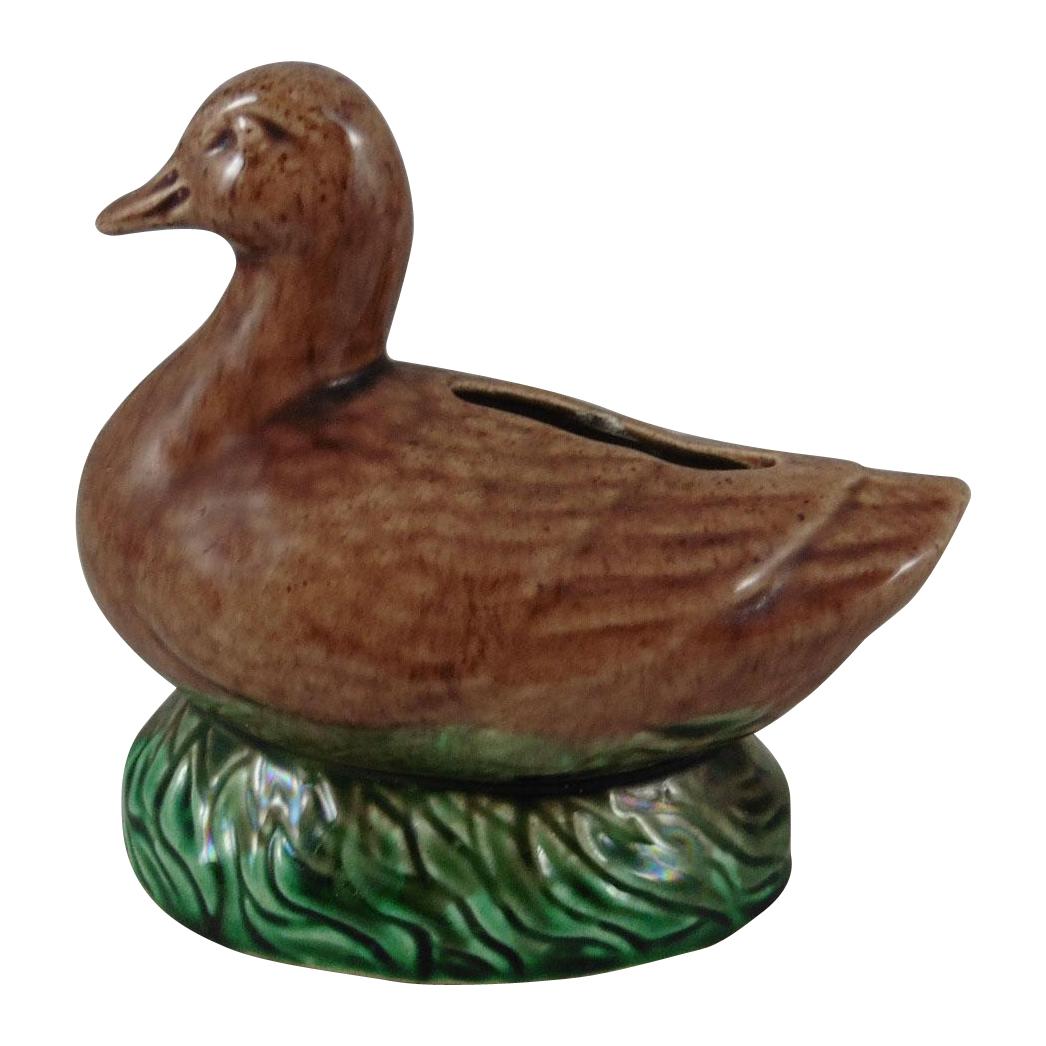 19th Century French Majolica Duck Bank For Sale