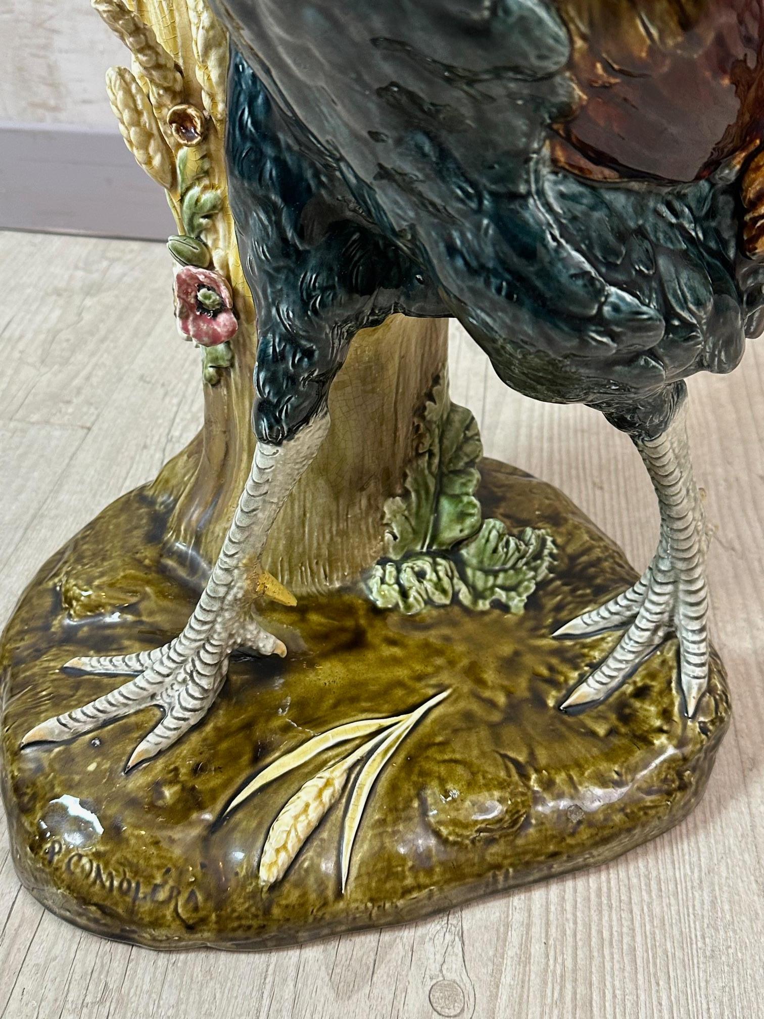 Gallo in maiolica francese del XIX secolo firmato da Paul Comolera, anni '80 del XIX secolo in vendita 11