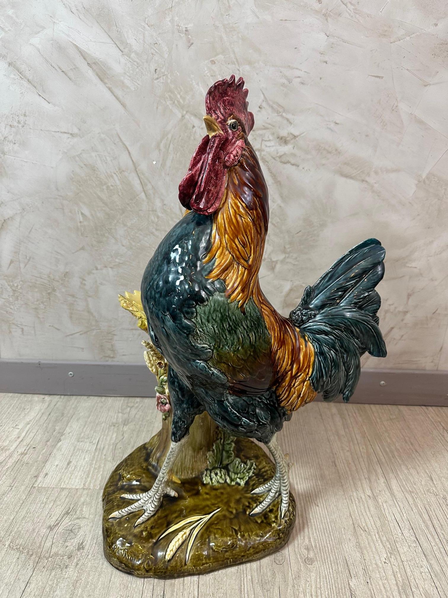 Francese Gallo in maiolica francese del XIX secolo firmato da Paul Comolera, anni '80 del XIX secolo in vendita