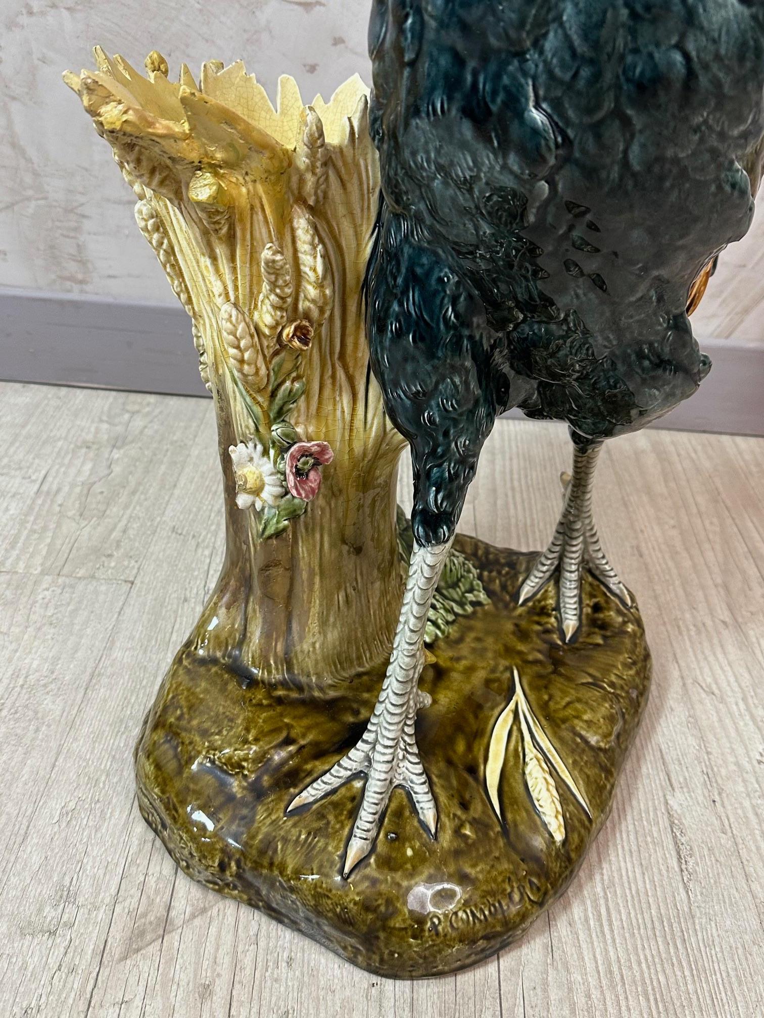 Fine XIX secolo Gallo in maiolica francese del XIX secolo firmato da Paul Comolera, anni '80 del XIX secolo in vendita