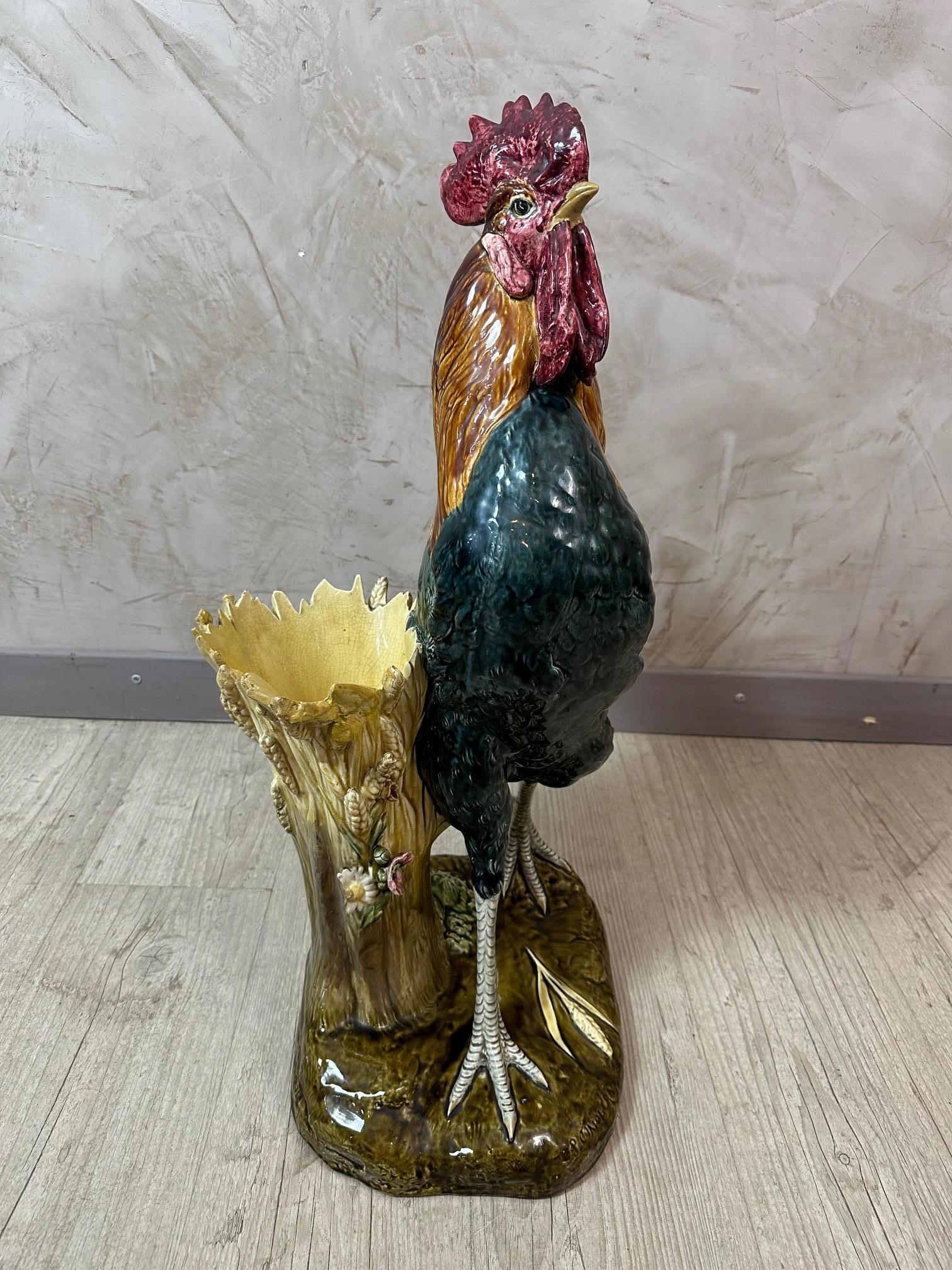 Gallo in maiolica francese del XIX secolo firmato da Paul Comolera, anni '80 del XIX secolo in vendita 1