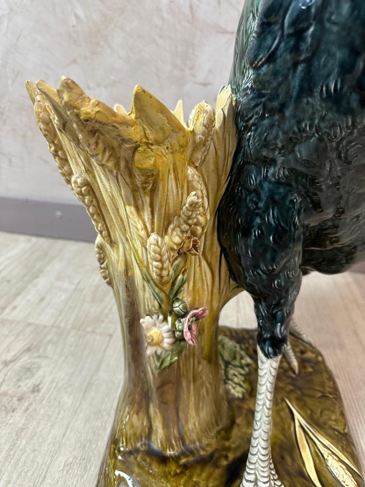 Gallo in maiolica francese del XIX secolo firmato da Paul Comolera, anni '80 del XIX secolo in vendita 2