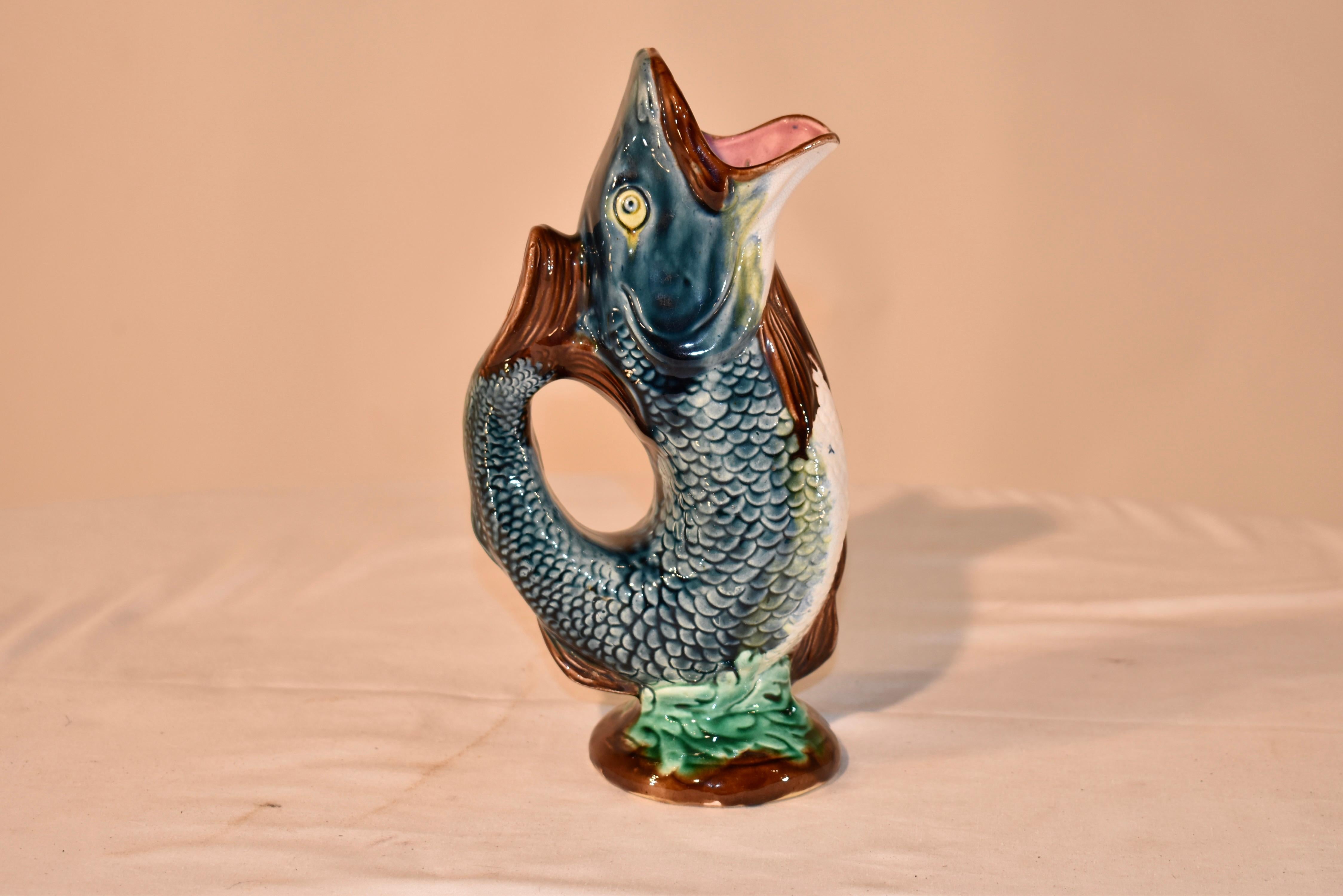 19th Century, French, Majolica Fish Pitcher In Good Condition In High Point, NC