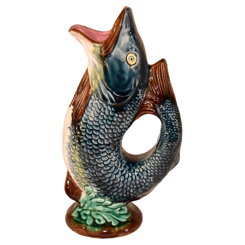 English Pair of Majolica Gurgling Fish Pitchers at 1stDibs